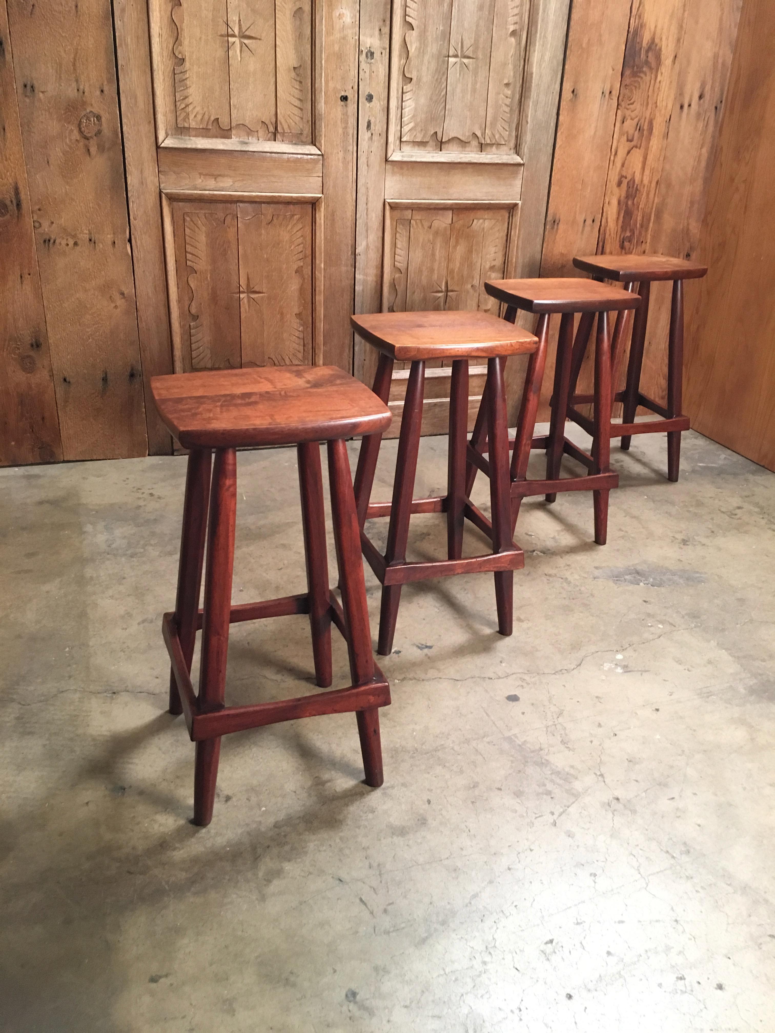 Studio Crafted Walnut Stools In Good Condition In Denton, TX