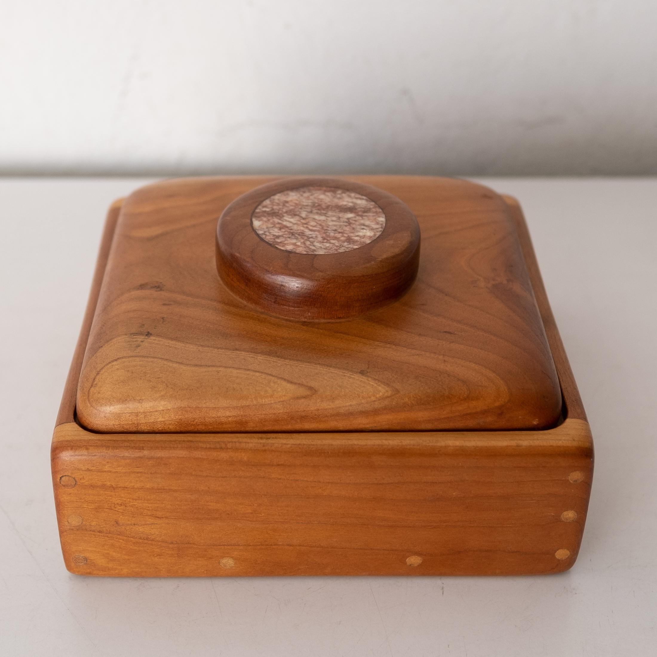 Mid-Century Modern Studio Crafted Wood Jewelry Box With Marble Inlay 1960s For Sale