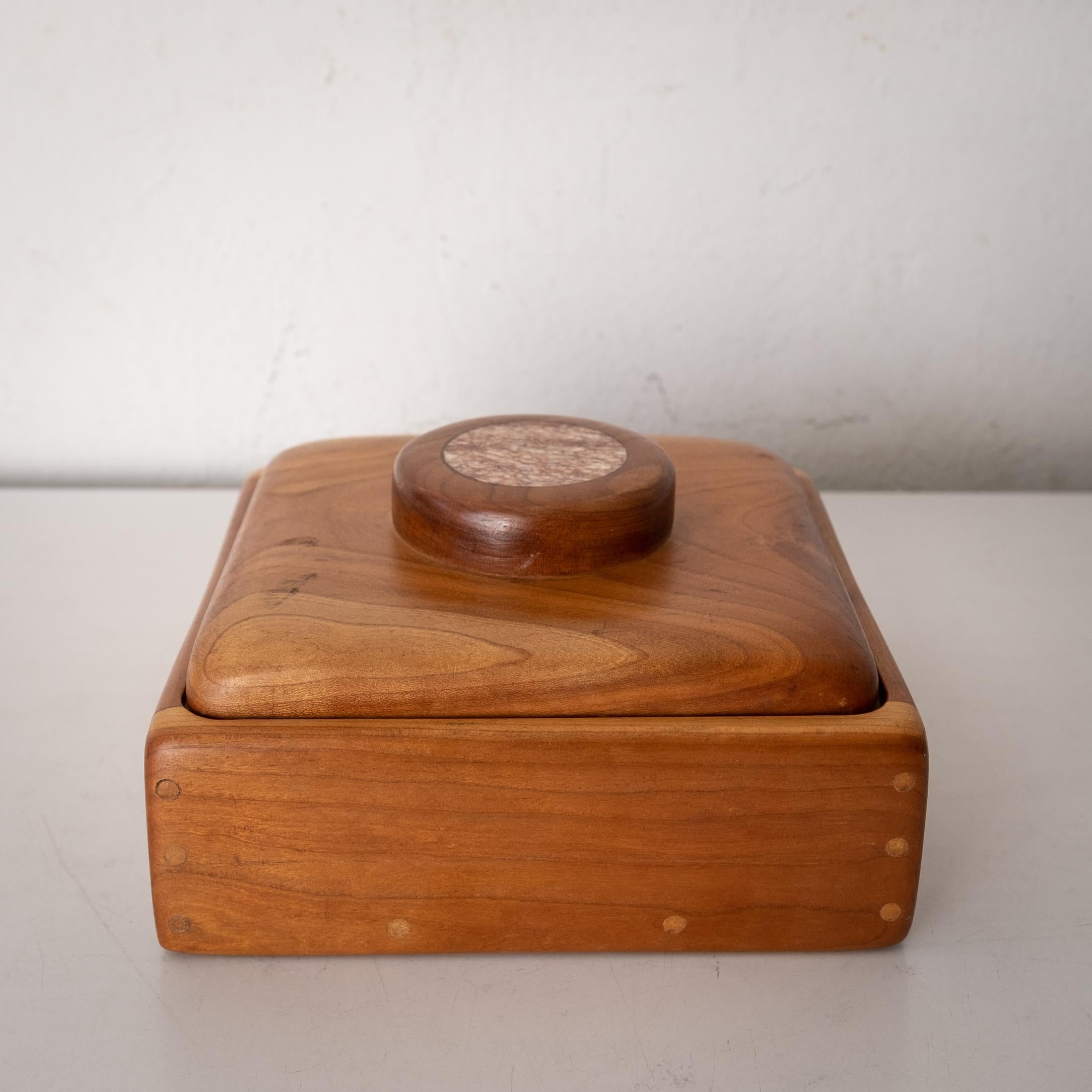 Mid-20th Century Studio Crafted Wood Jewelry Box With Marble Inlay 1960s For Sale