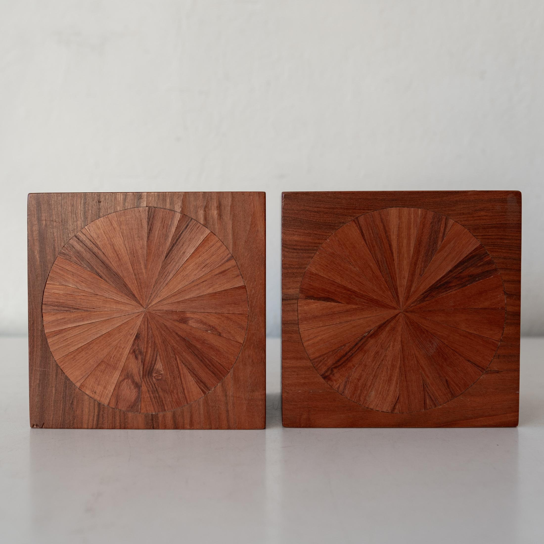 American Studio Crafted Wood Marquetry Bookends by Jere Osgood For Sale