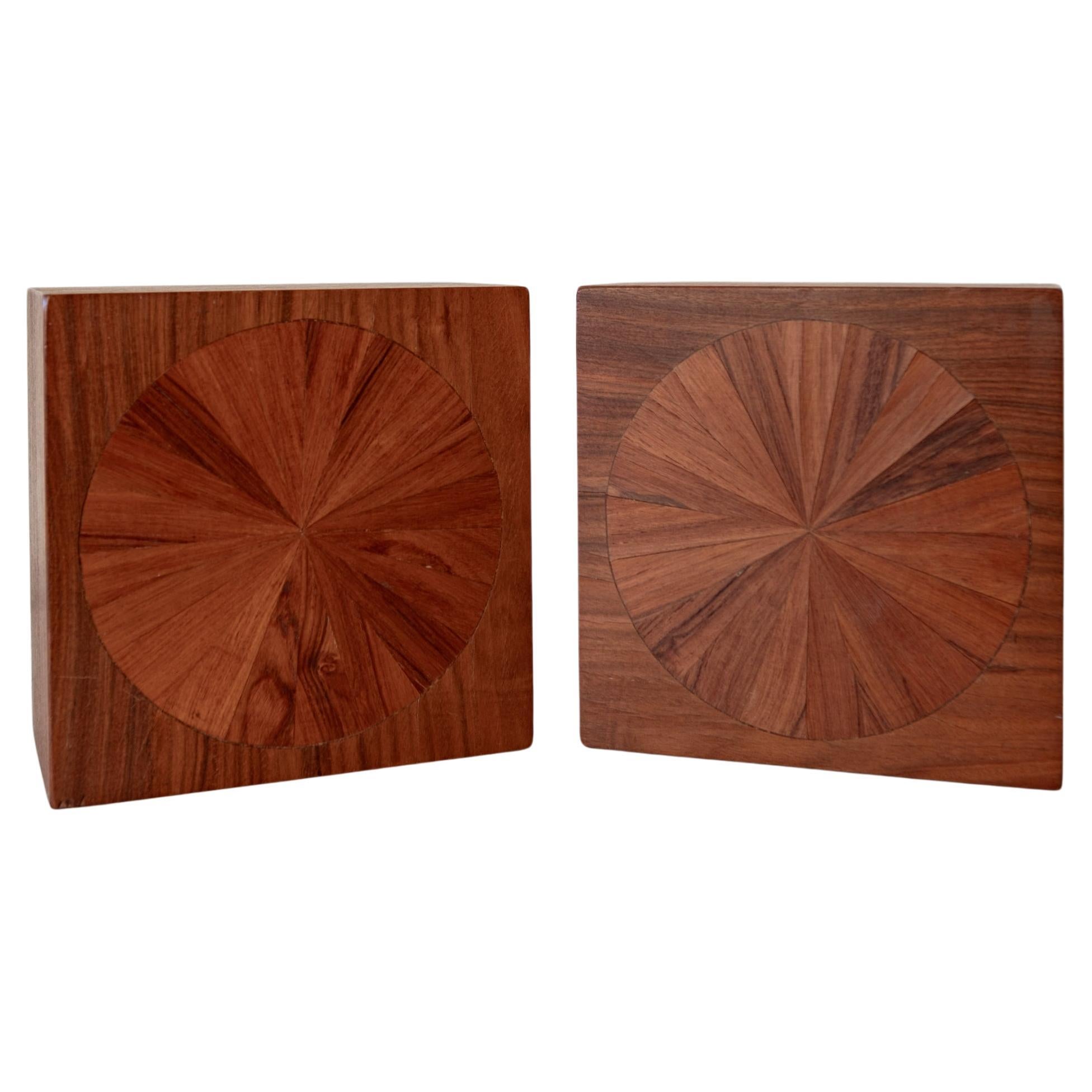 Studio Crafted Wood Marquetry Bookends by Jere Osgood For Sale