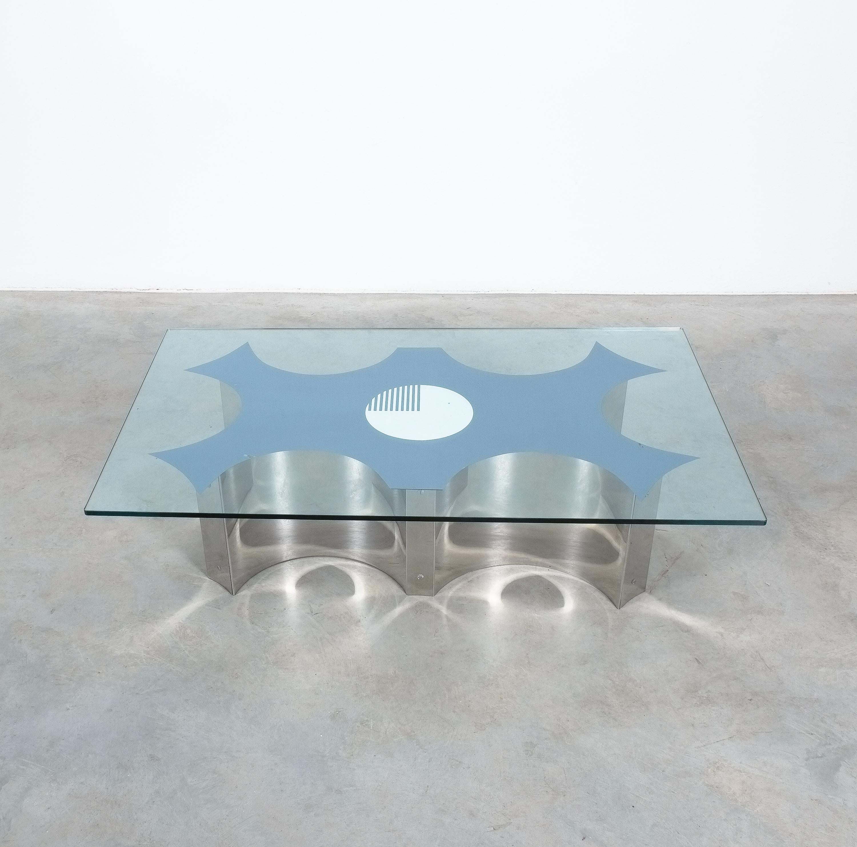 Ère spatiale Table basse Studio Davico en acier inoxydable et verre miroir, Italie, vers 1970 en vente