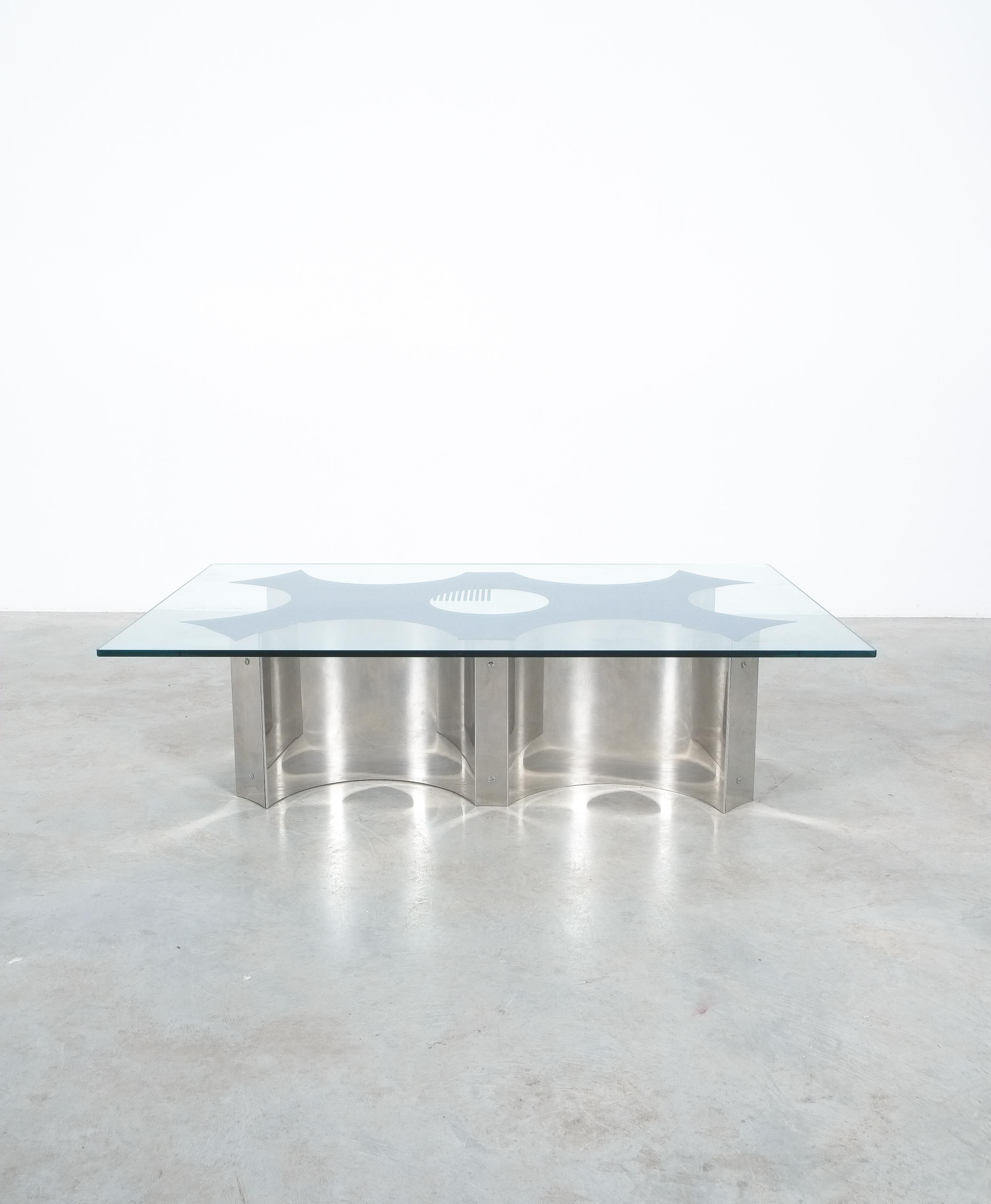 Fin du 20e siècle Table basse Studio Davico en acier inoxydable et verre miroir, Italie, vers 1970 en vente