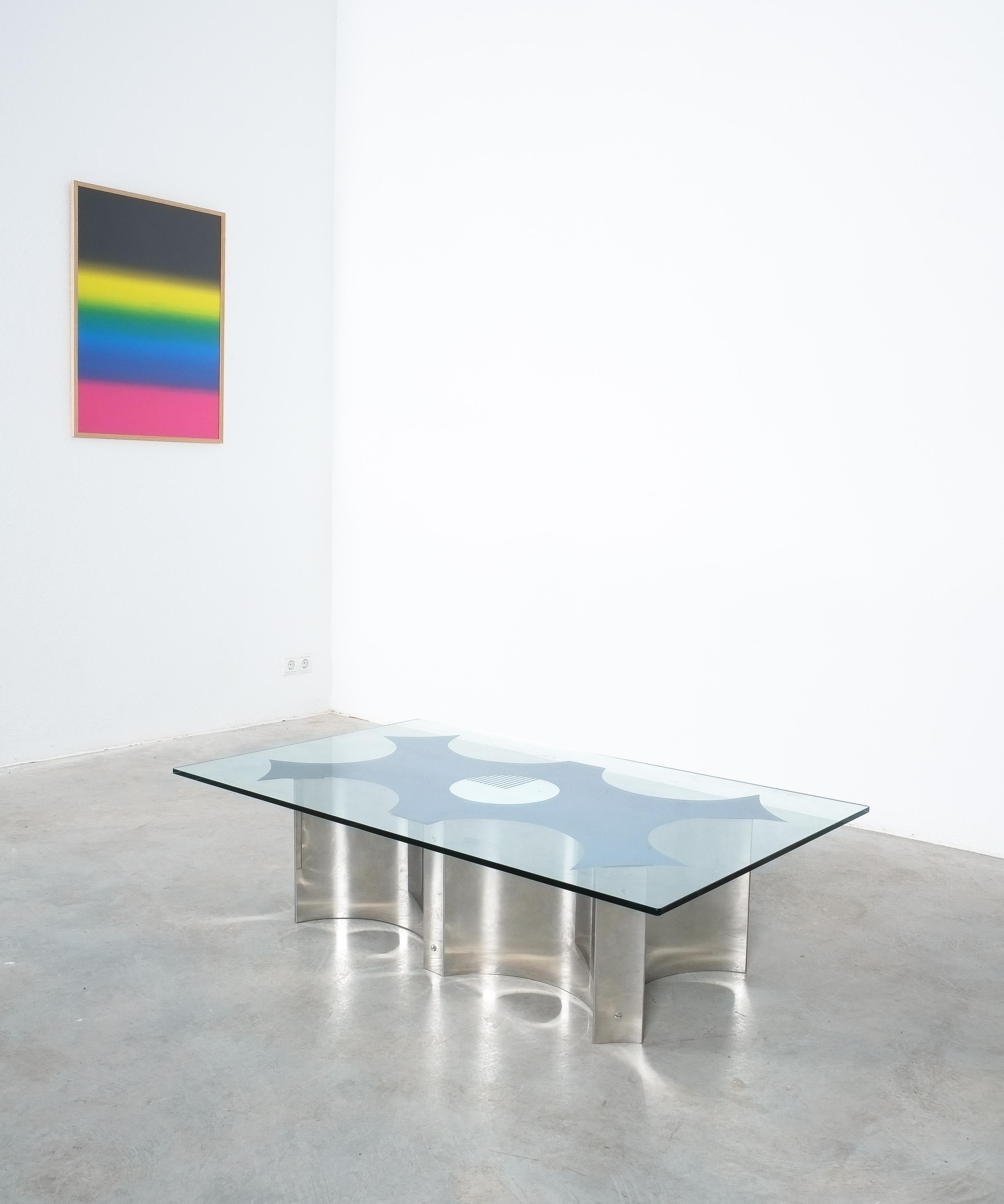 Table basse Studio Davico en acier inoxydable et verre miroir, Italie, vers 1970 en vente 1