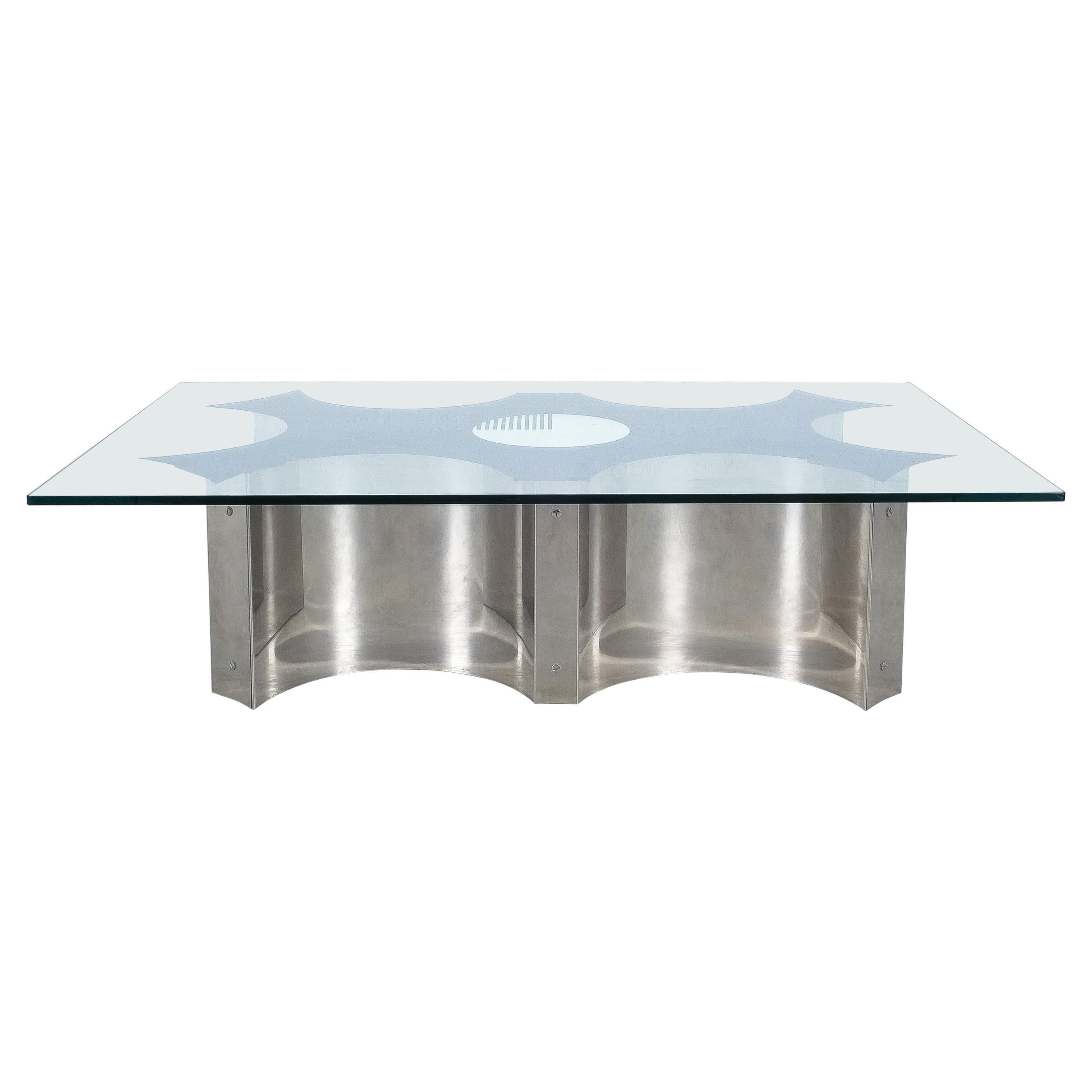 Studio Davico Coffee Table Stainless Steel Mirror Glass, Italy, Circa 1970 For Sale