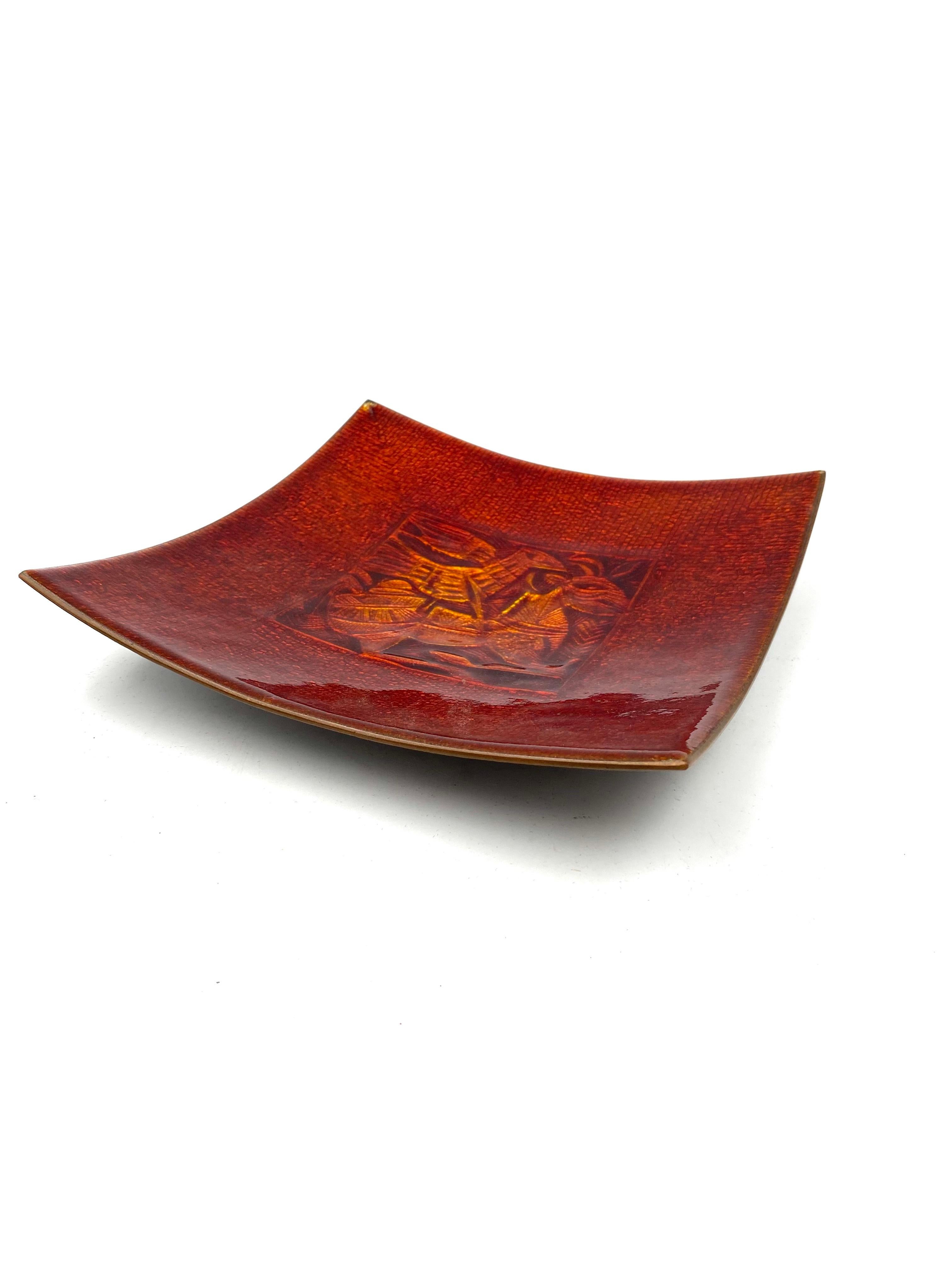 Studio Del Campo, Red Fire-Glazed Copper Vide Poche, Italy, circa 1970 In Good Condition In Firenze, IT