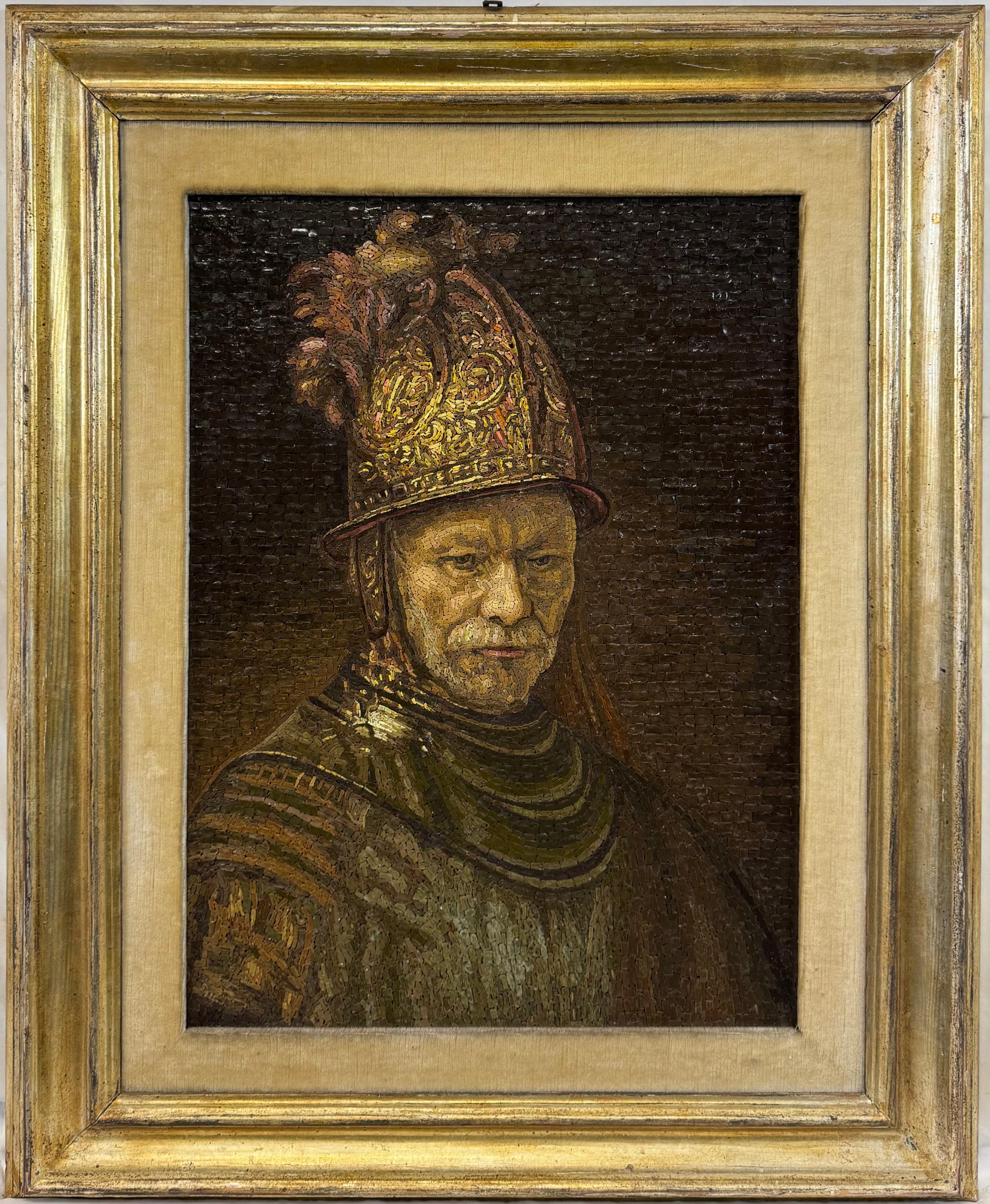 Micromosaic Panel "Casco D’oro (The Man with the Golden Helmet)" After Rembrandt - Mixed Media Art by Studio Del Mosaico Vaticano