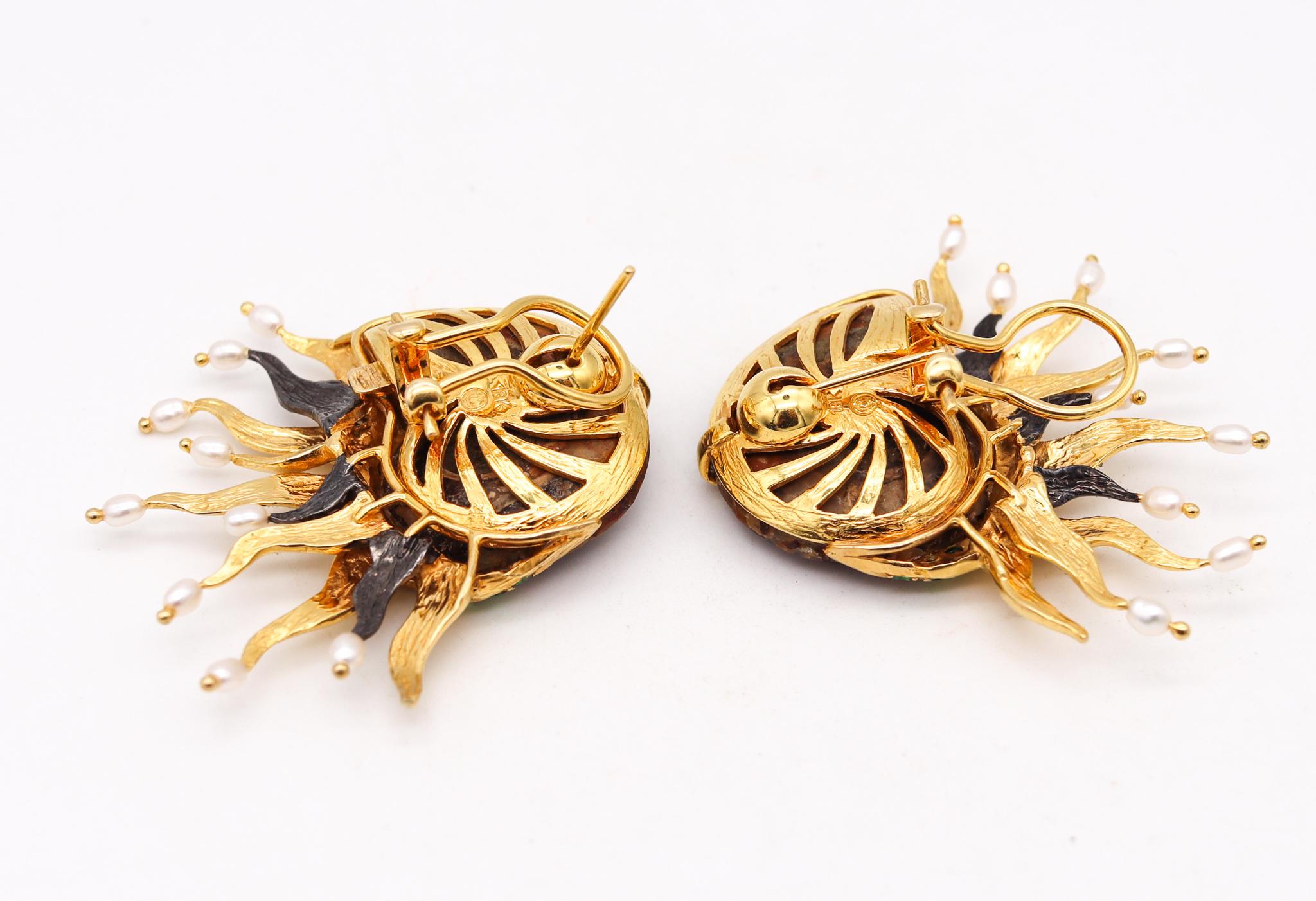 Brilliant Cut Studio Designer Ammonite Organic Earrings in 18Kt Gold with 3.60 Cts Tsavorites