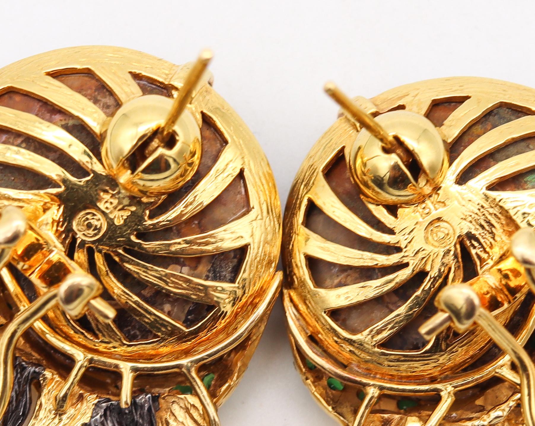 Women's Studio Designer Ammonite Organic Earrings in 18Kt Gold with 3.60 Cts Tsavorites