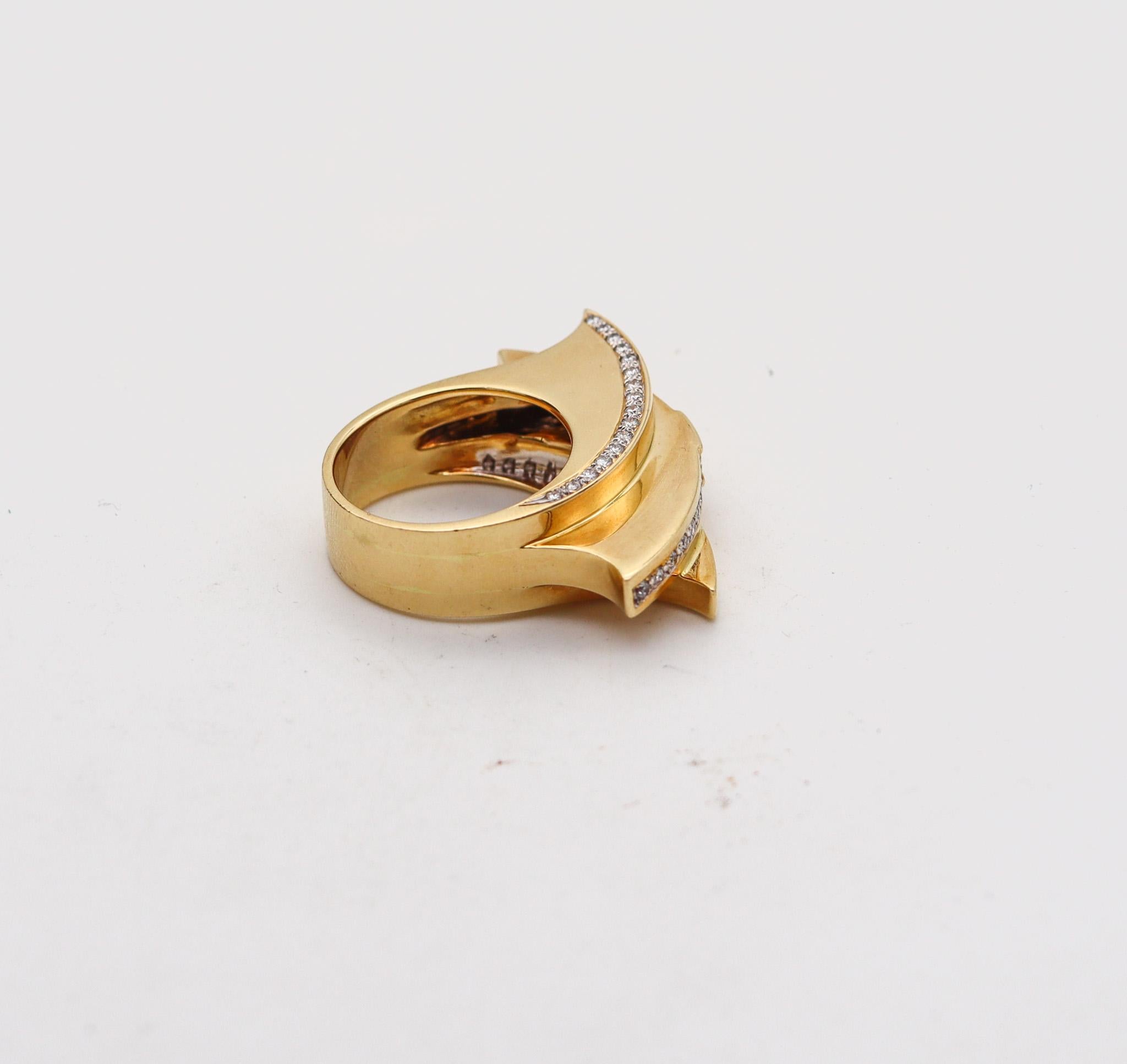 Studio Designer Geometric Sculptural Ring In 18Kt Gold With 1.62 Ctw Diamonds In Excellent Condition For Sale In Miami, FL