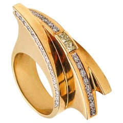 Retro Studio Designer Geometric Sculptural Ring In 18Kt Gold With 1.62 Ctw Diamonds