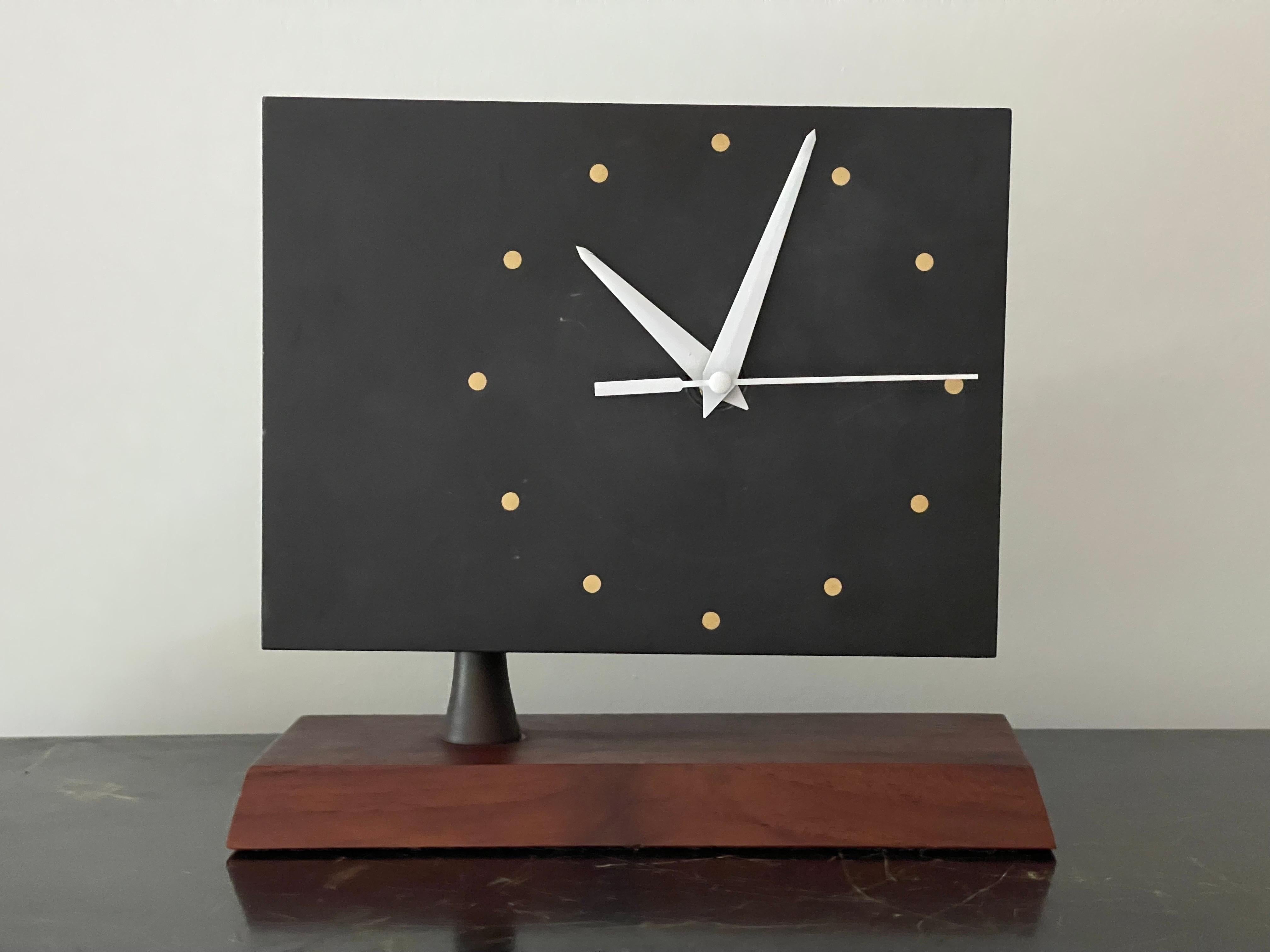 Studio Desk Clock By Harpswell House after Paul Evans in Walnut and Slate  For Sale 4