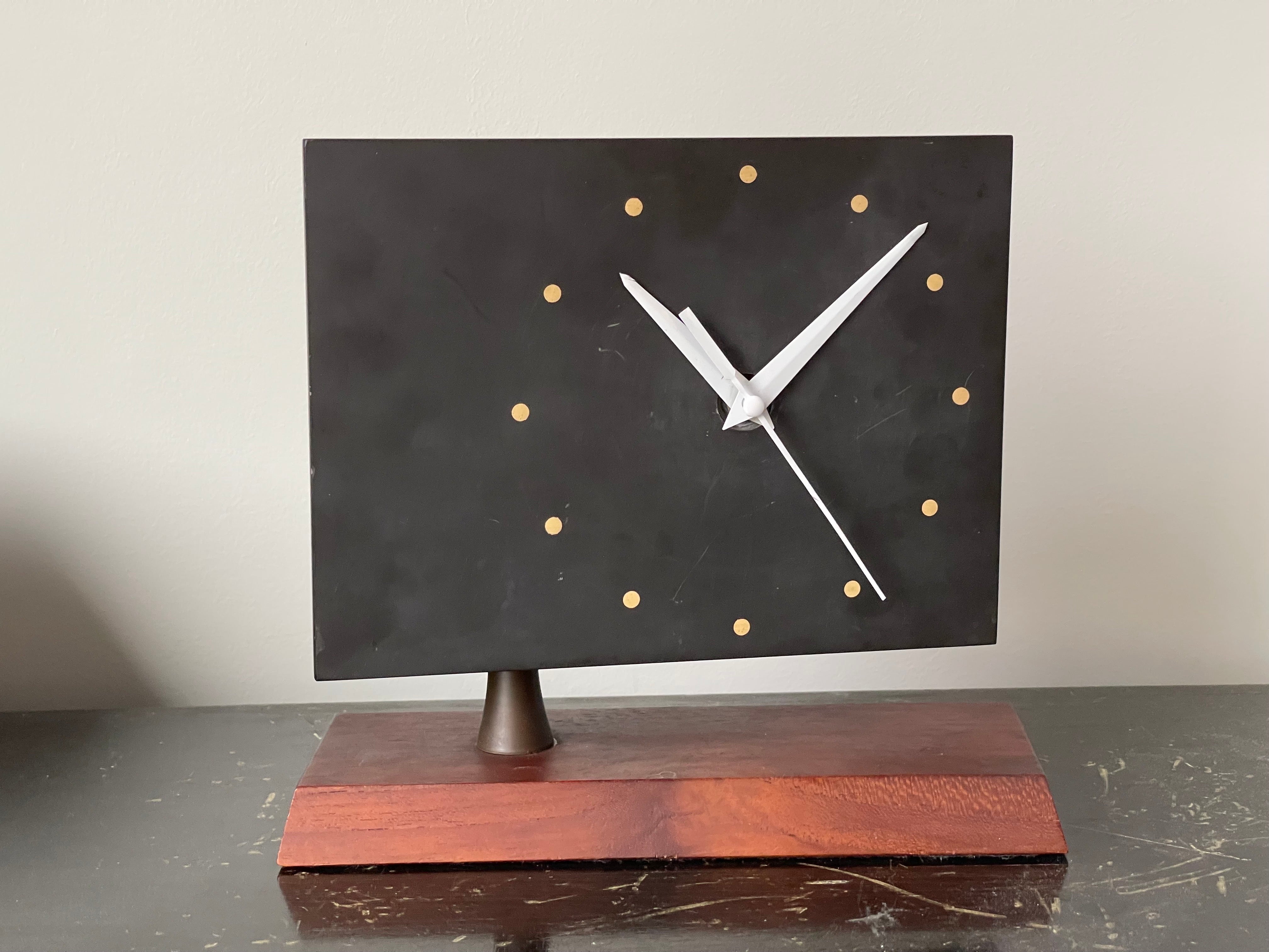 Studio Desk Clock By Harpswell House after Paul Evans in Walnut and Slate  For Sale 8