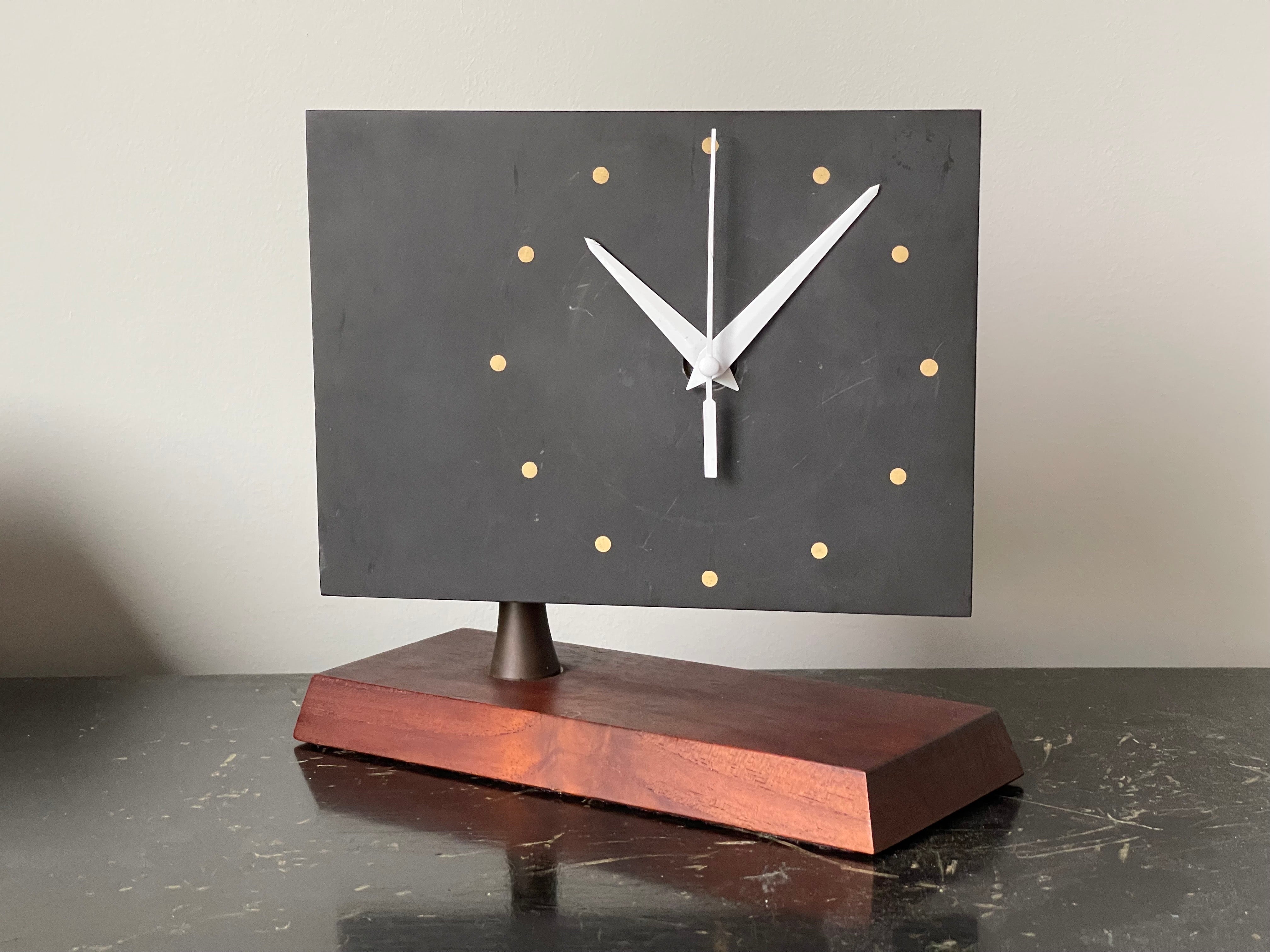 Mid-Century Modern Studio Desk Clock By Harpswell House after Paul Evans in Walnut and Slate  For Sale