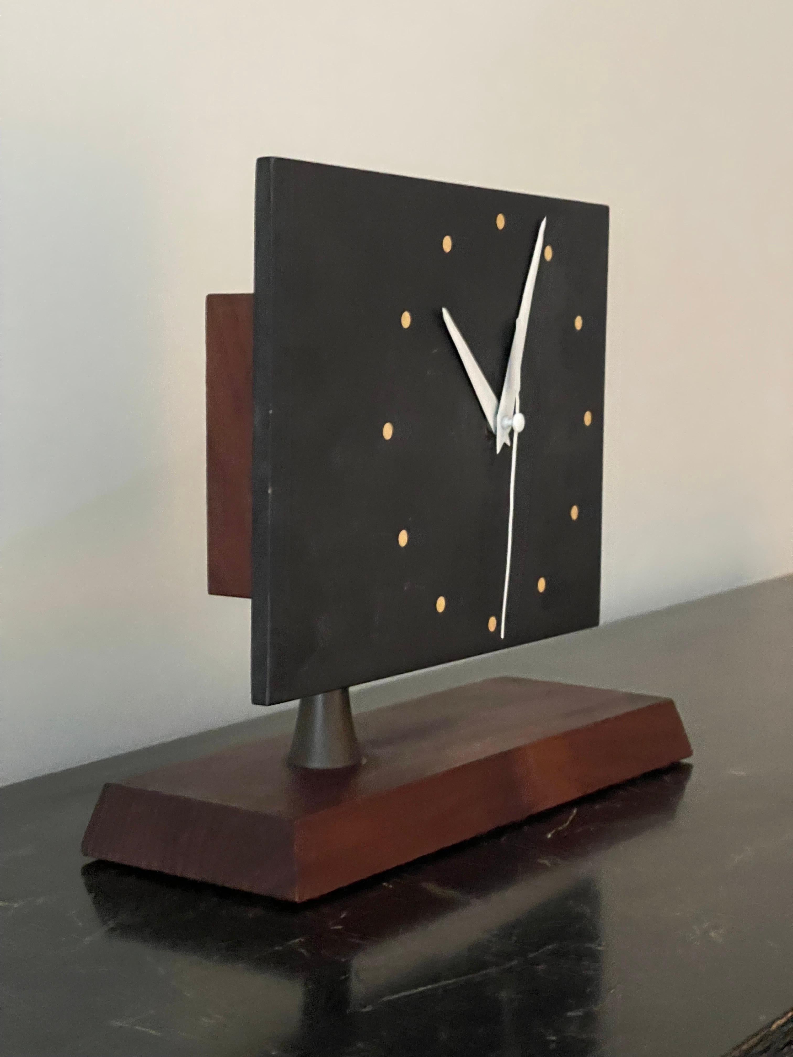 American Studio Desk Clock By Harpswell House after Paul Evans in Walnut and Slate  For Sale