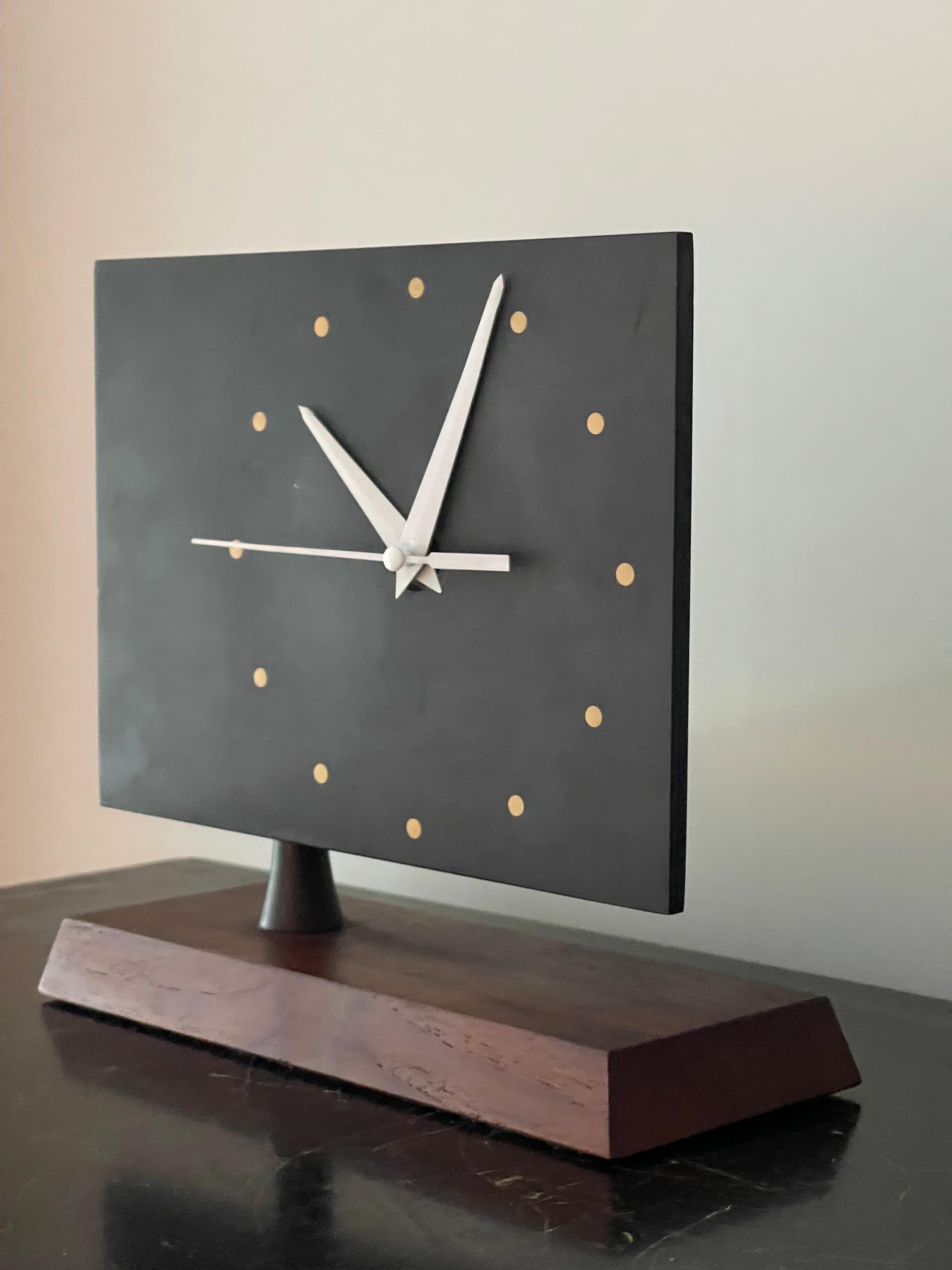 Studio Desk Clock By Harpswell House after Paul Evans in Walnut and Slate  In Good Condition For Sale In Framingham, MA