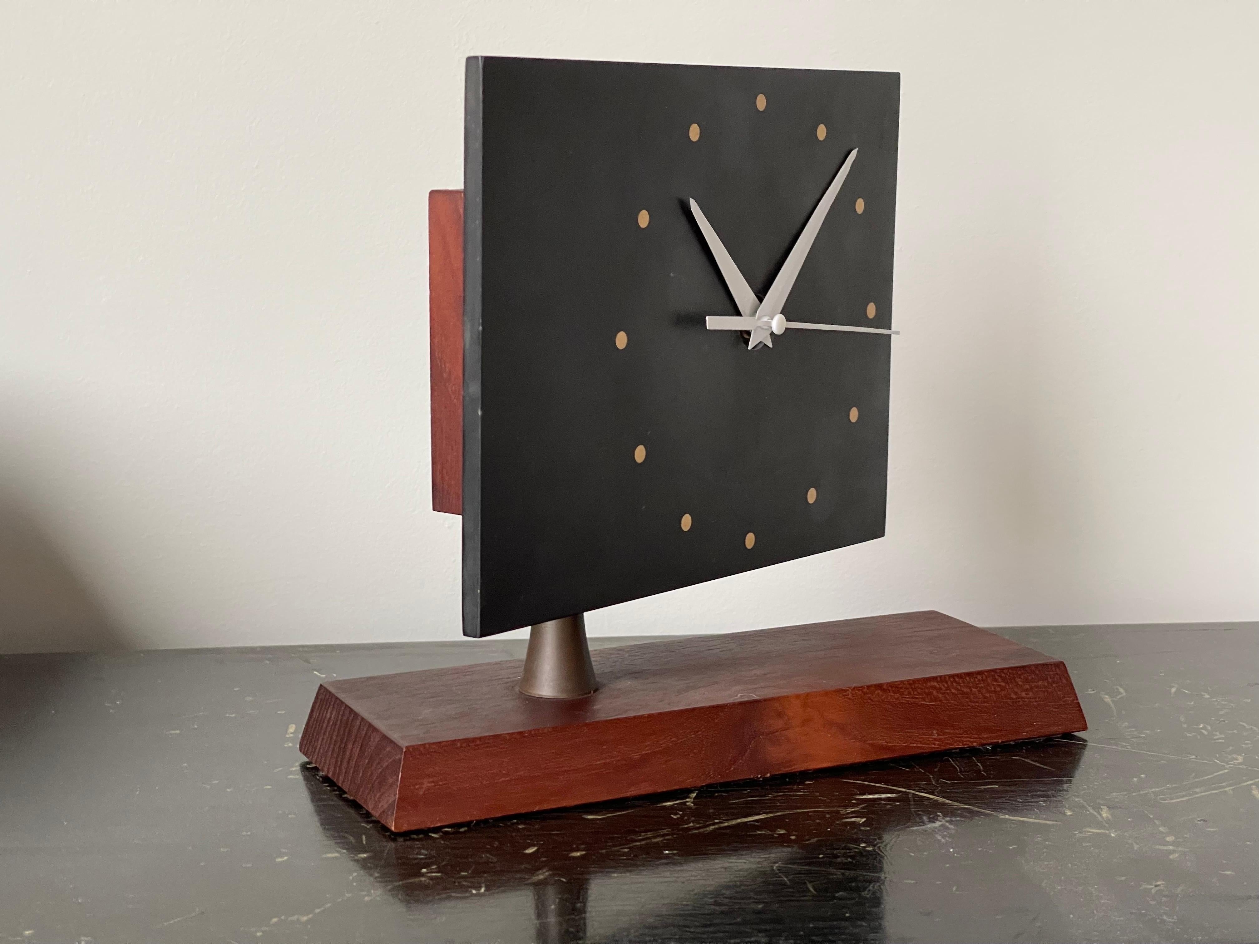 Studio Desk Clock By Harpswell House after Paul Evans in Walnut and Slate  For Sale 3