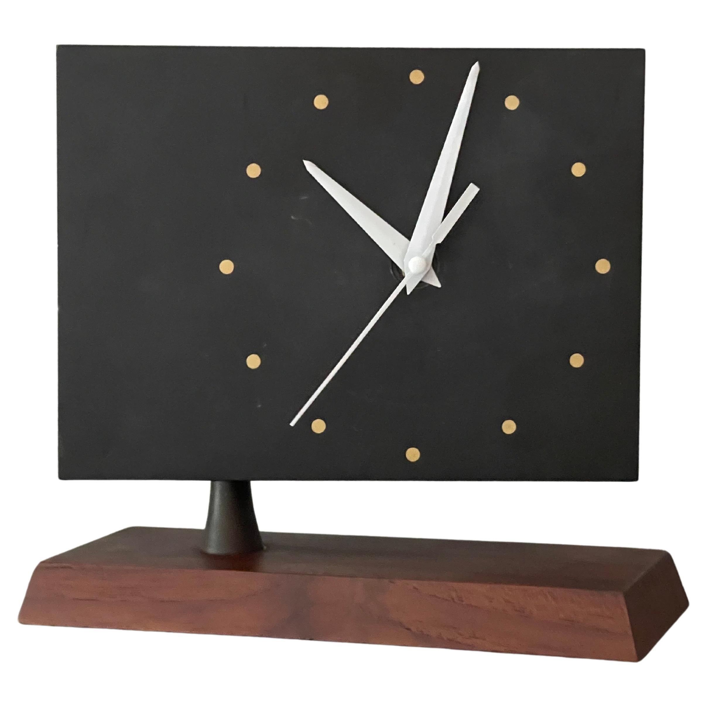 Studio Desk Clock By Harpswell House after Paul Evans in Walnut and Slate  For Sale