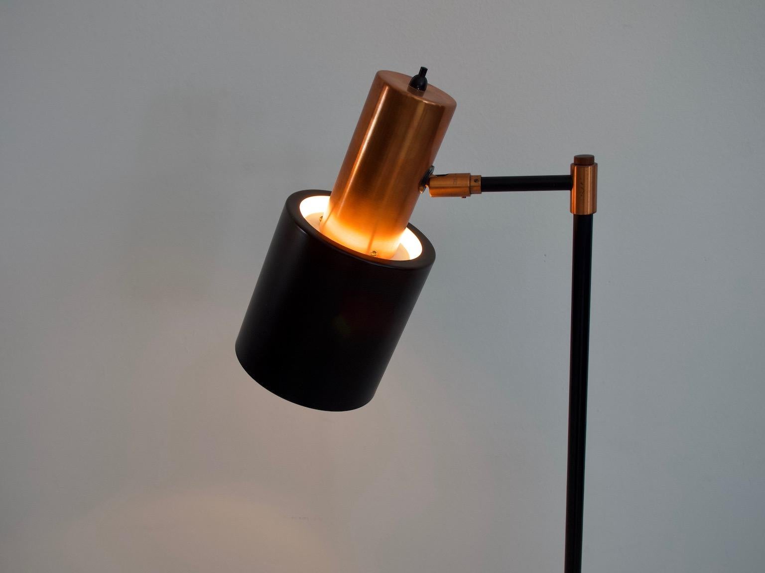 Mid-Century Modern Studio Floor Lamp in Black and Copper by Jo Hammerborg for Fog & Mørup