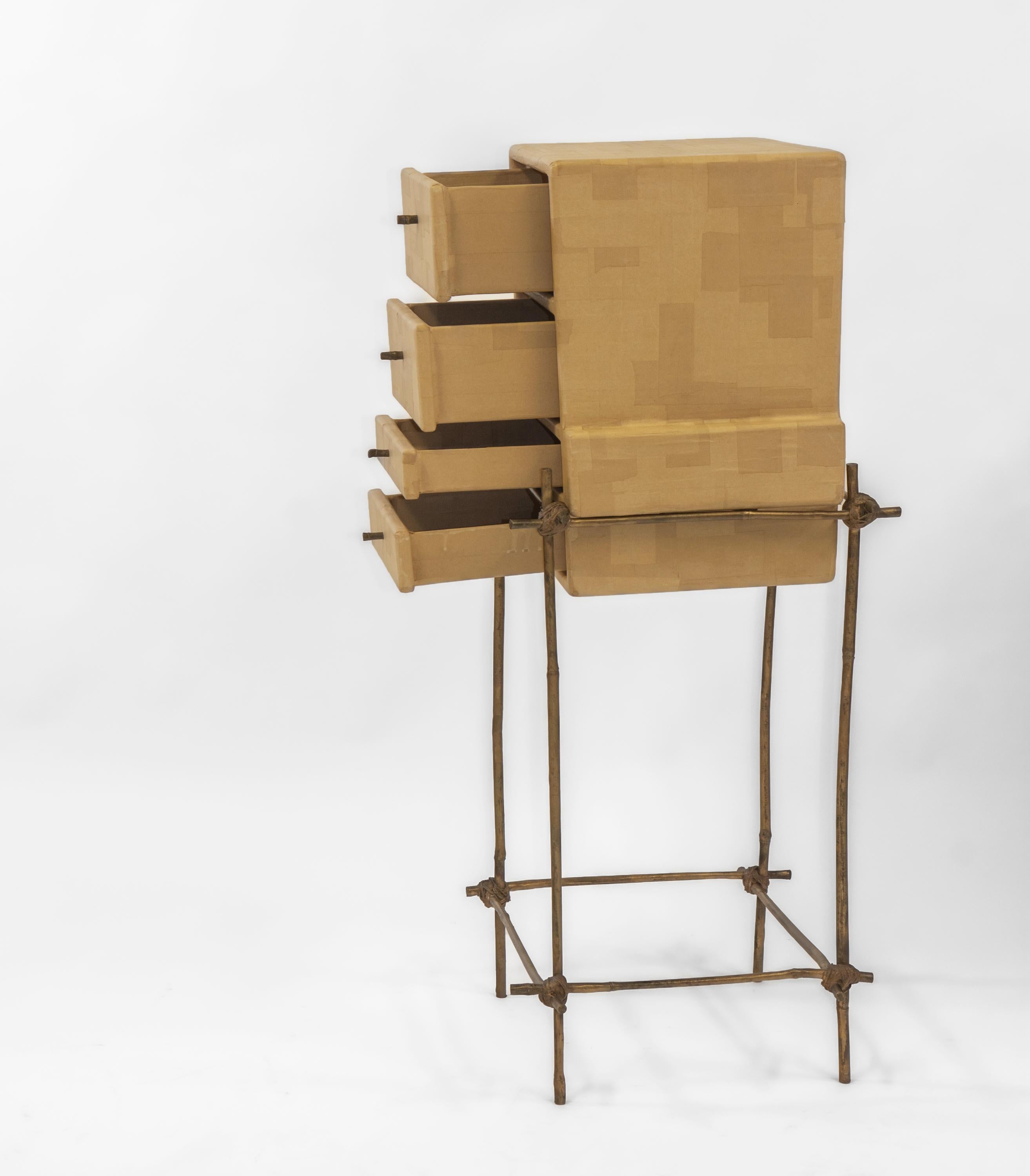 Moulage Studio Glithero Ad Hoc Cabinet sur pied en bambou bronze doré Les French Series 1 en vente