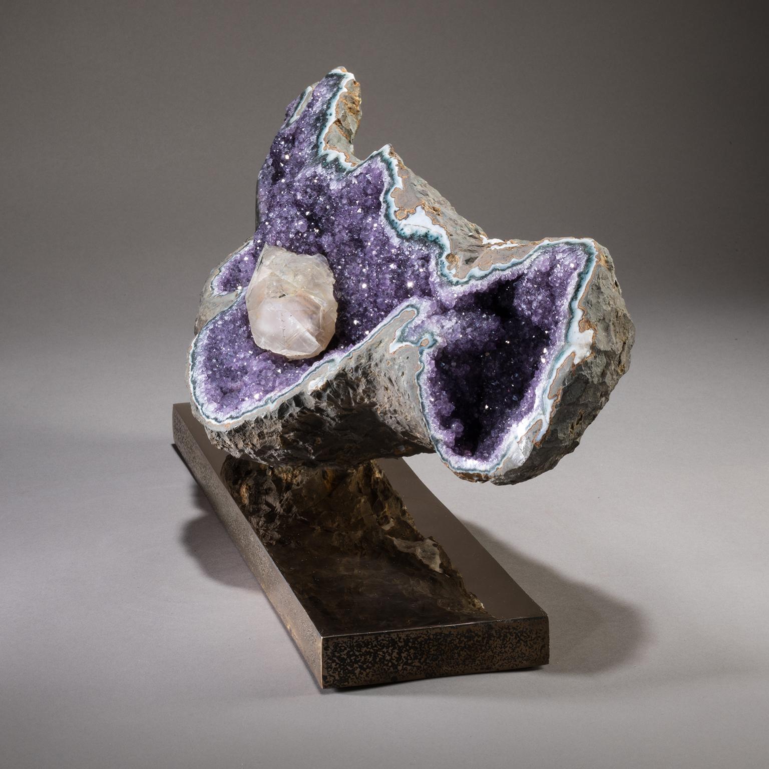 Studio Greytak 'Amethyst on Bronze Base' Purple Amethyst Crystals & Solid Bronze In New Condition For Sale In Missoula, MT