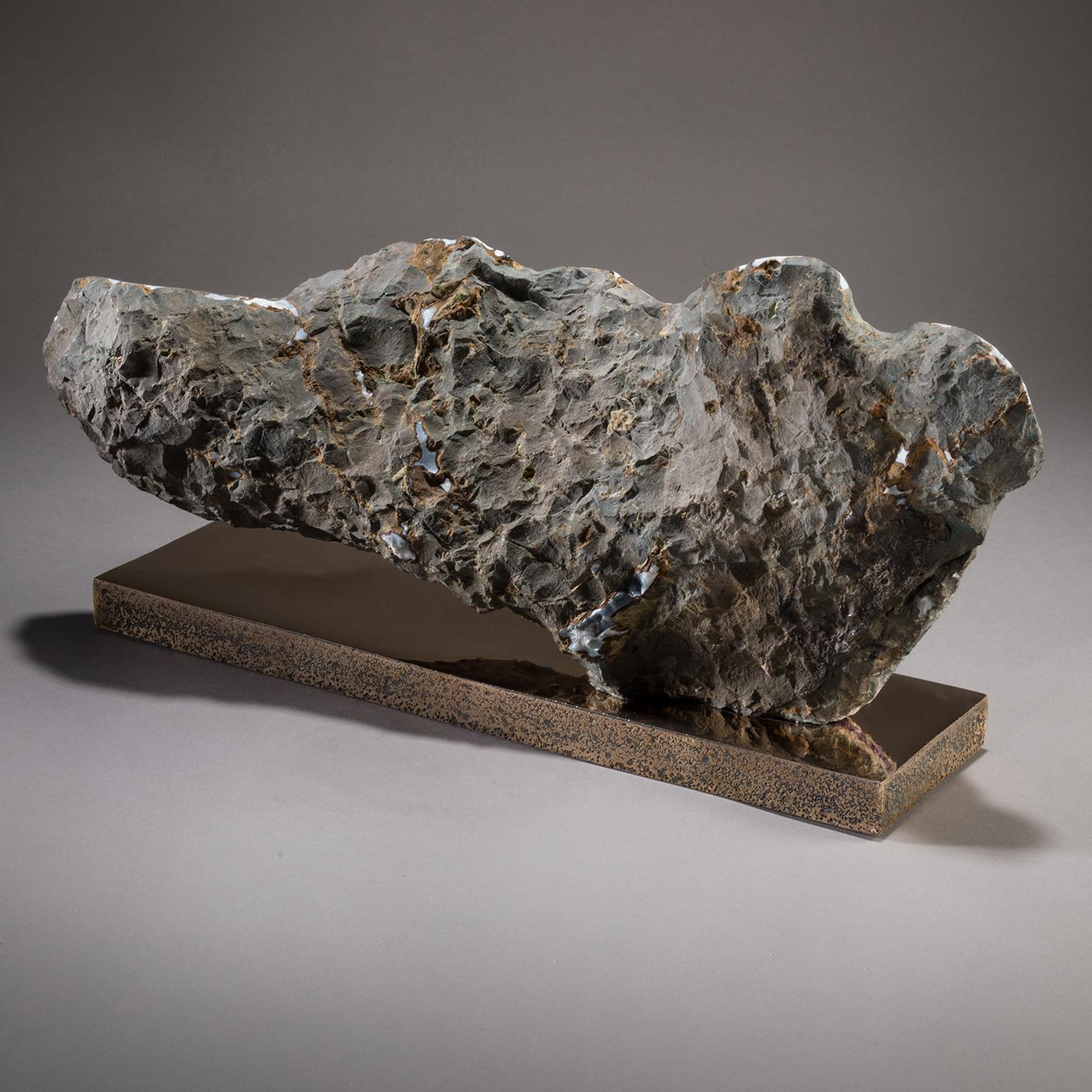 Studio Greytak 'Amethyst on Bronze Base' Purple Amethyst Crystals & Solid Bronze For Sale 1