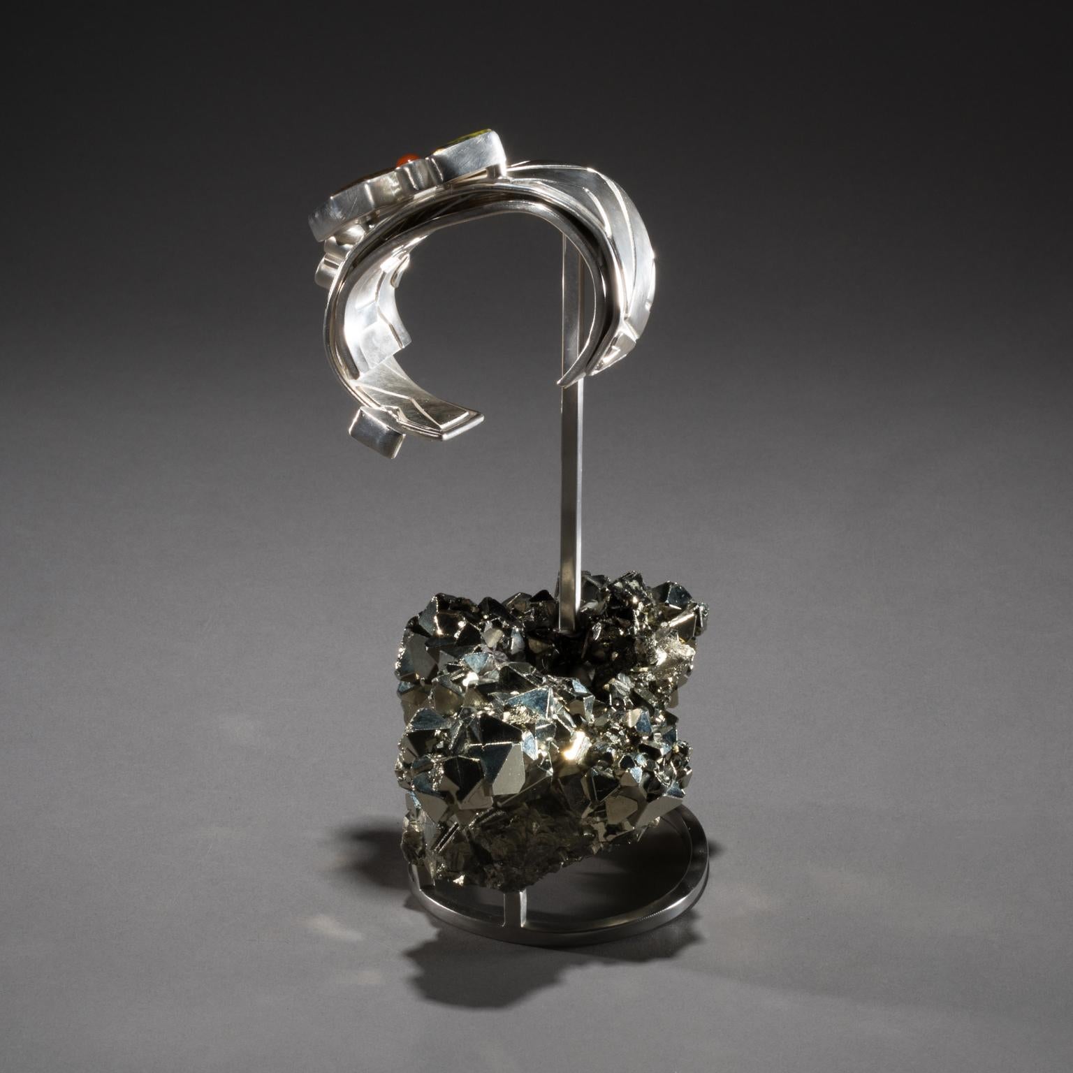 Studio Greytak 'Ammolite Cuff on Pyrite' Fire Opal, Tourmaline, Citrine & Jasper In New Condition For Sale In Missoula, MT