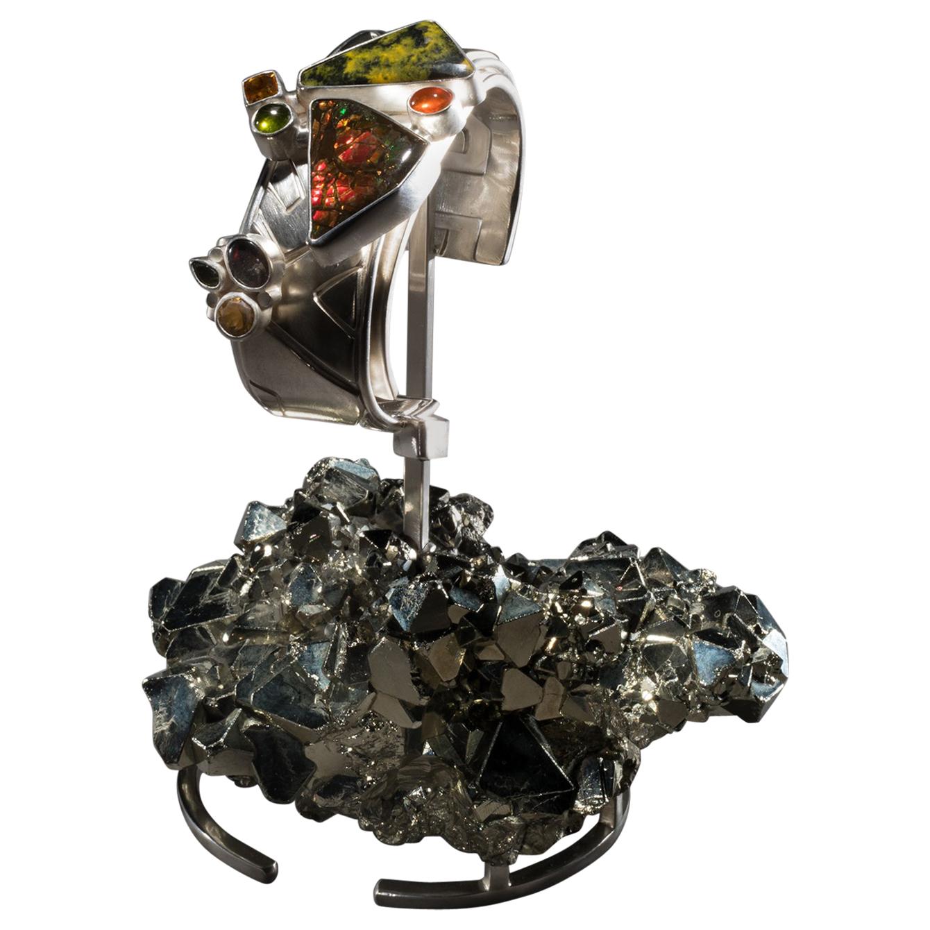 Studio Greytak 
Ammolite Cuff on Pyrite
 Fire Opal, Tourmaline, Citrine 
Jasper For Sale