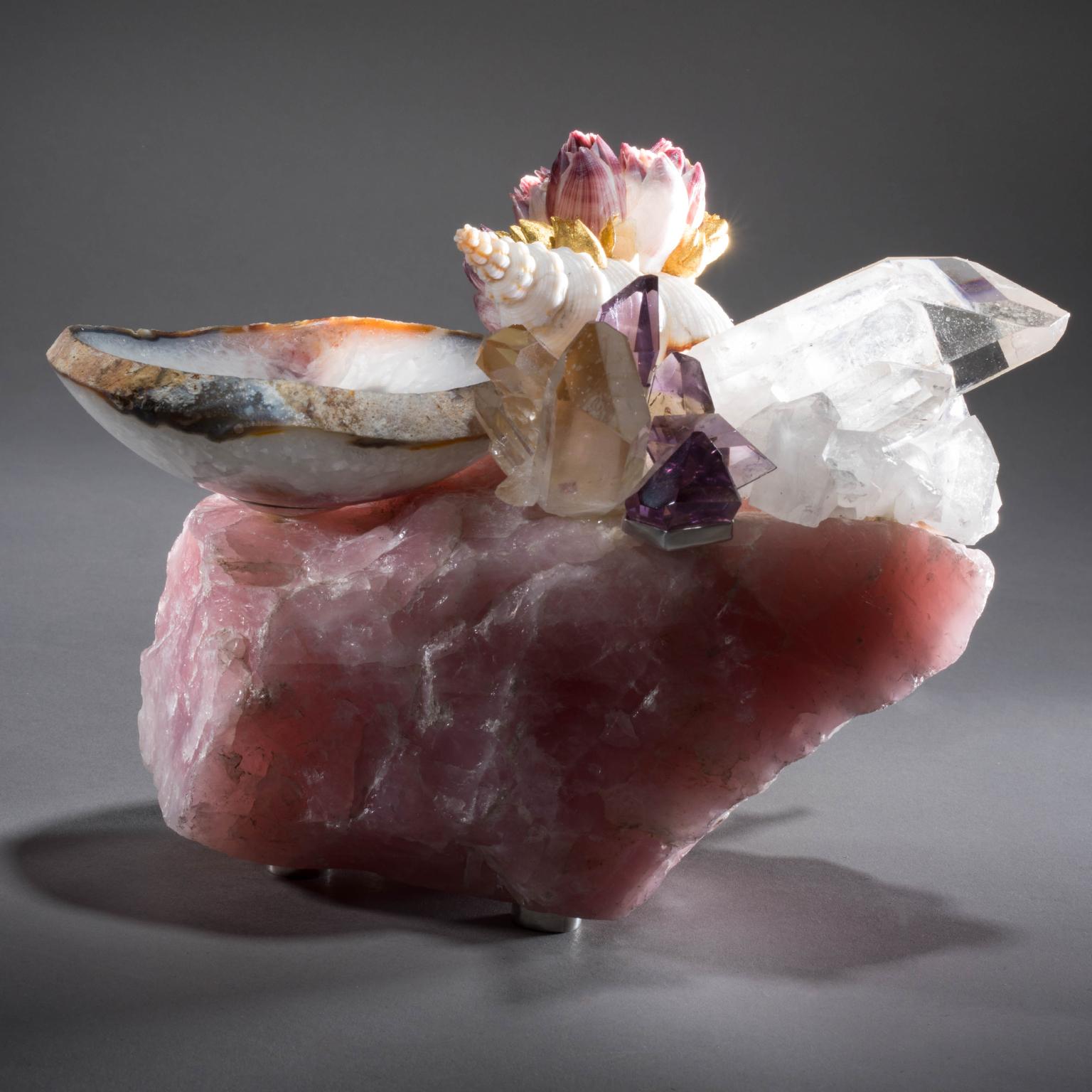 Contemporary Studio Greytak 'Bling Bowl 2' Brazilian Agate Bowl, Crystals, Shells & Amethyst