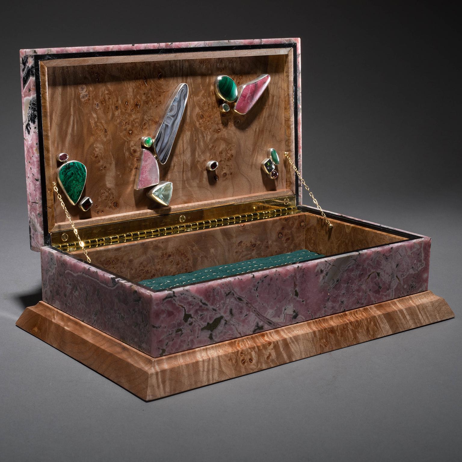 Studio Greytak 'Bling Box 1' Rhodochrosite Box, Gold Leaf Wood, Topaz, Garnet For Sale 2