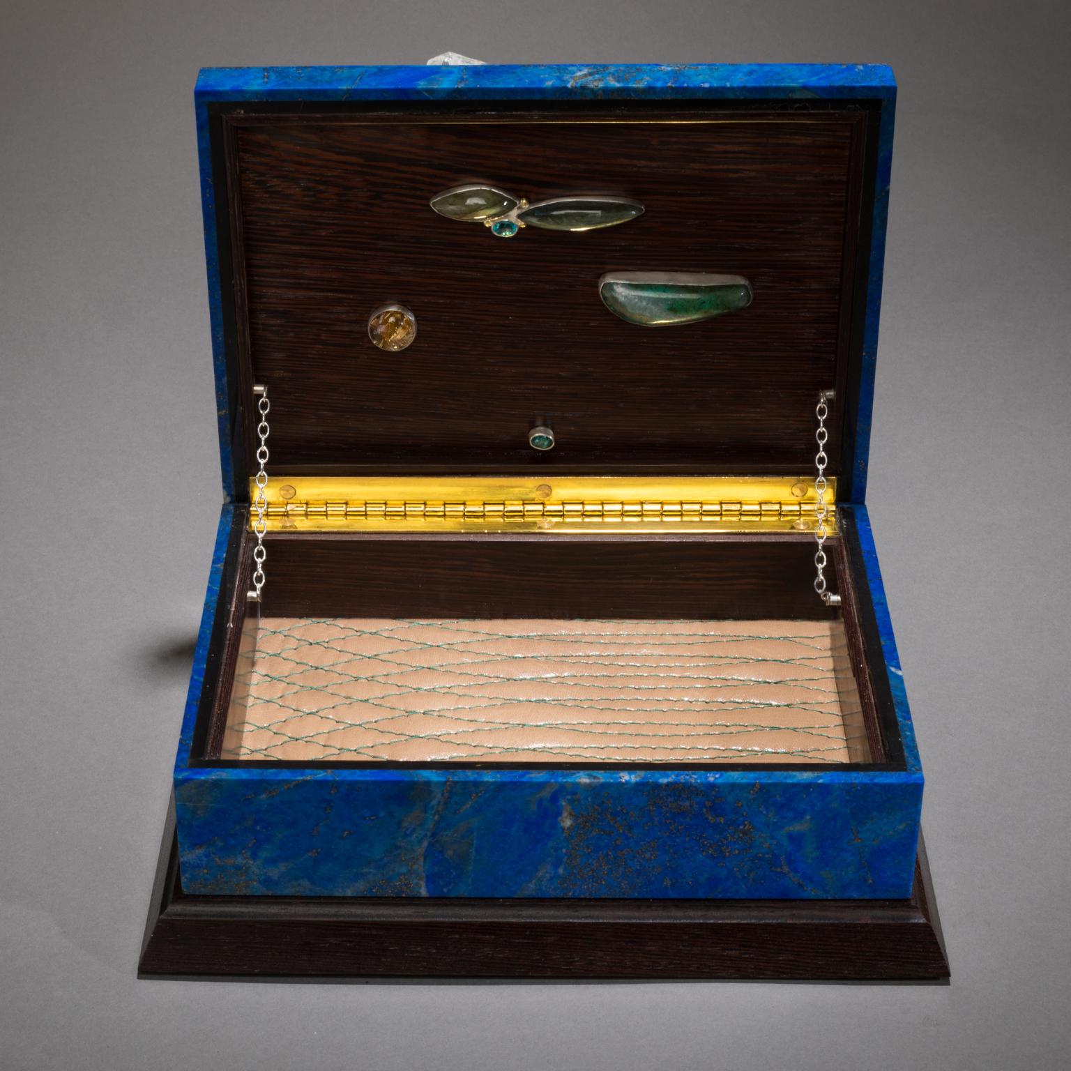 American Studio Greytak 'Bling Box 3' Lapis Lazuli, Wenge, Malachite, Decorative Box