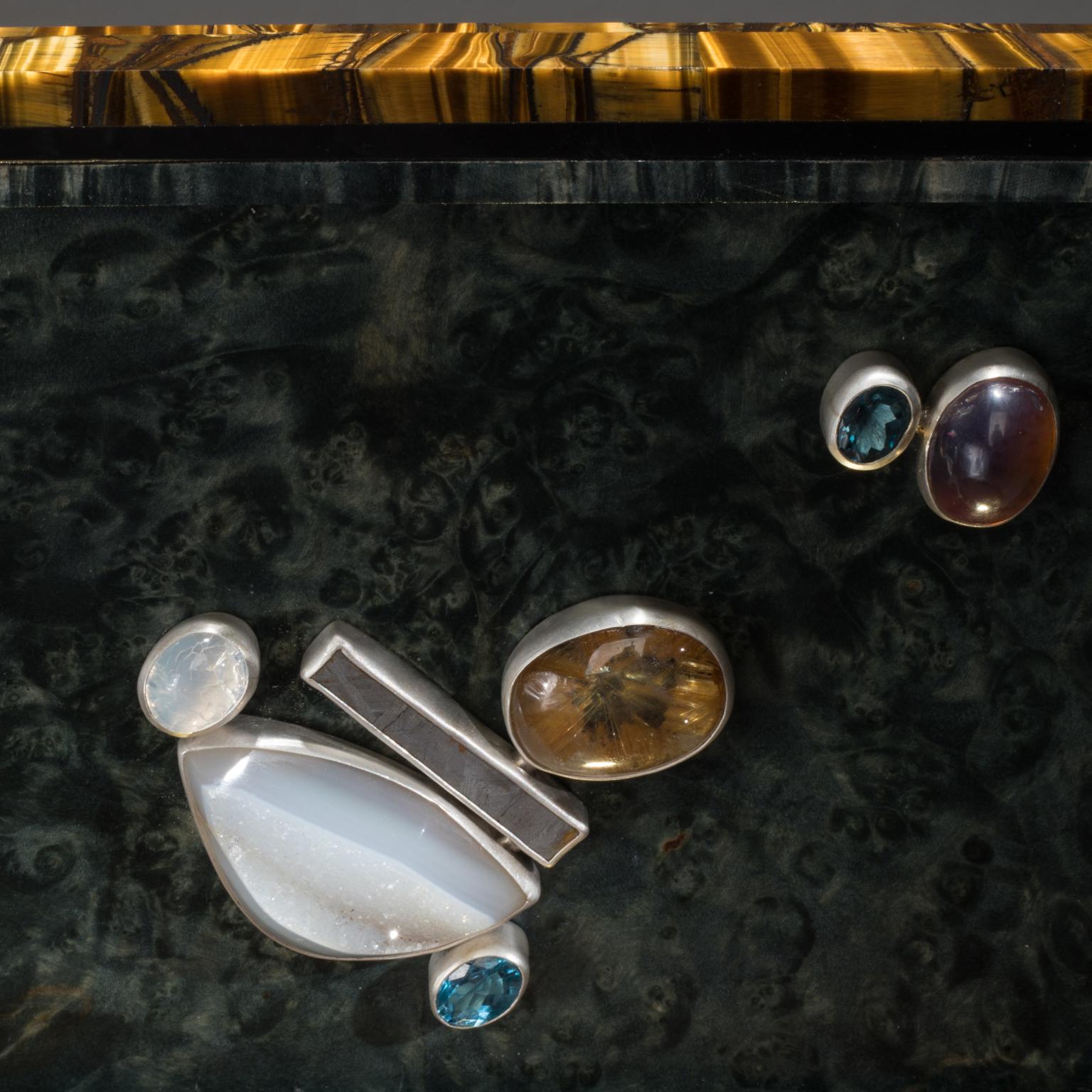Modern Studio Greytak 'Bling Box 6' Fluorite, Pyrite Sun, Amber, Topaz and Meteorite For Sale