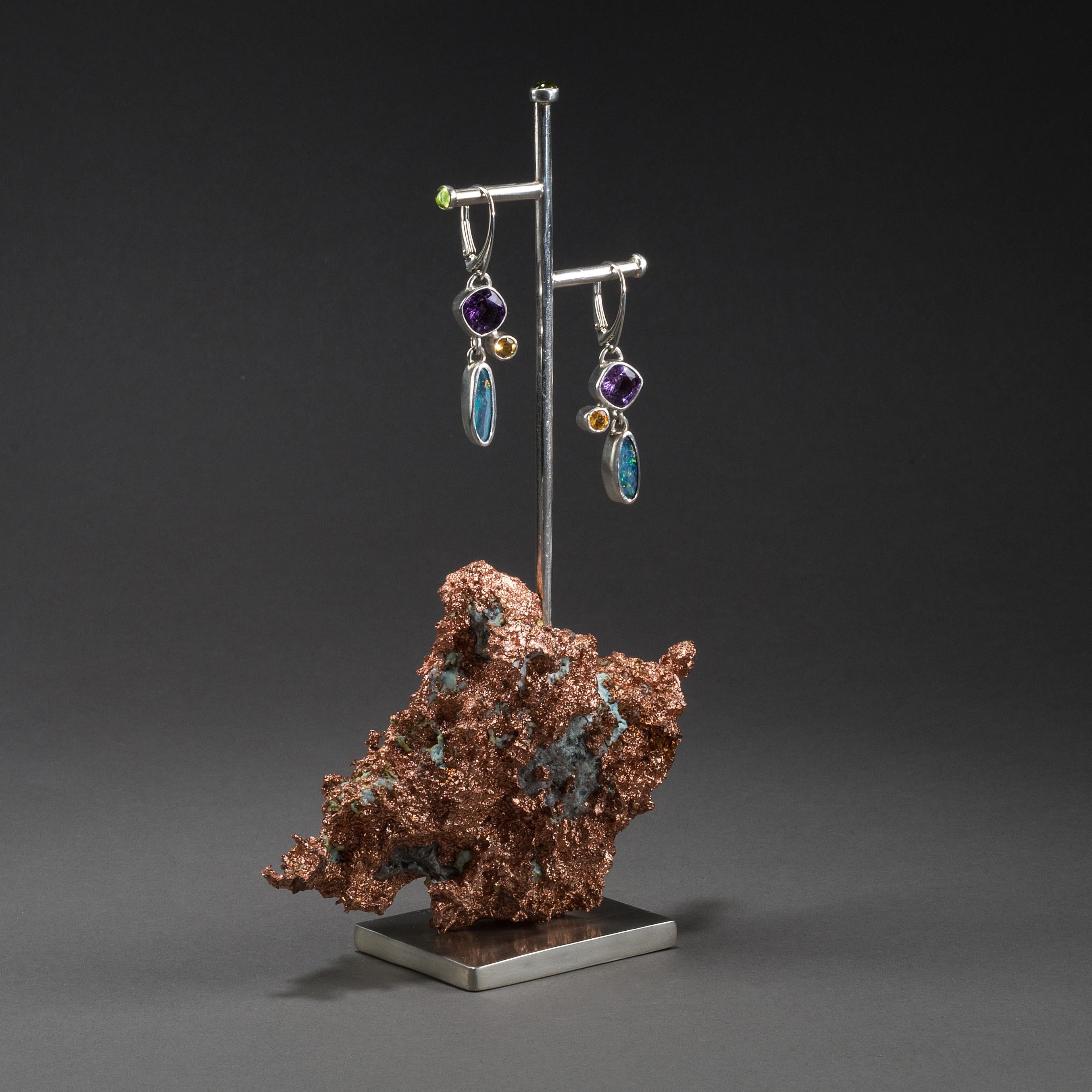 Modern Studio Greytak 'Boulder Opal Earrings on Copper' Amethyst, Citrine, & Peridot For Sale