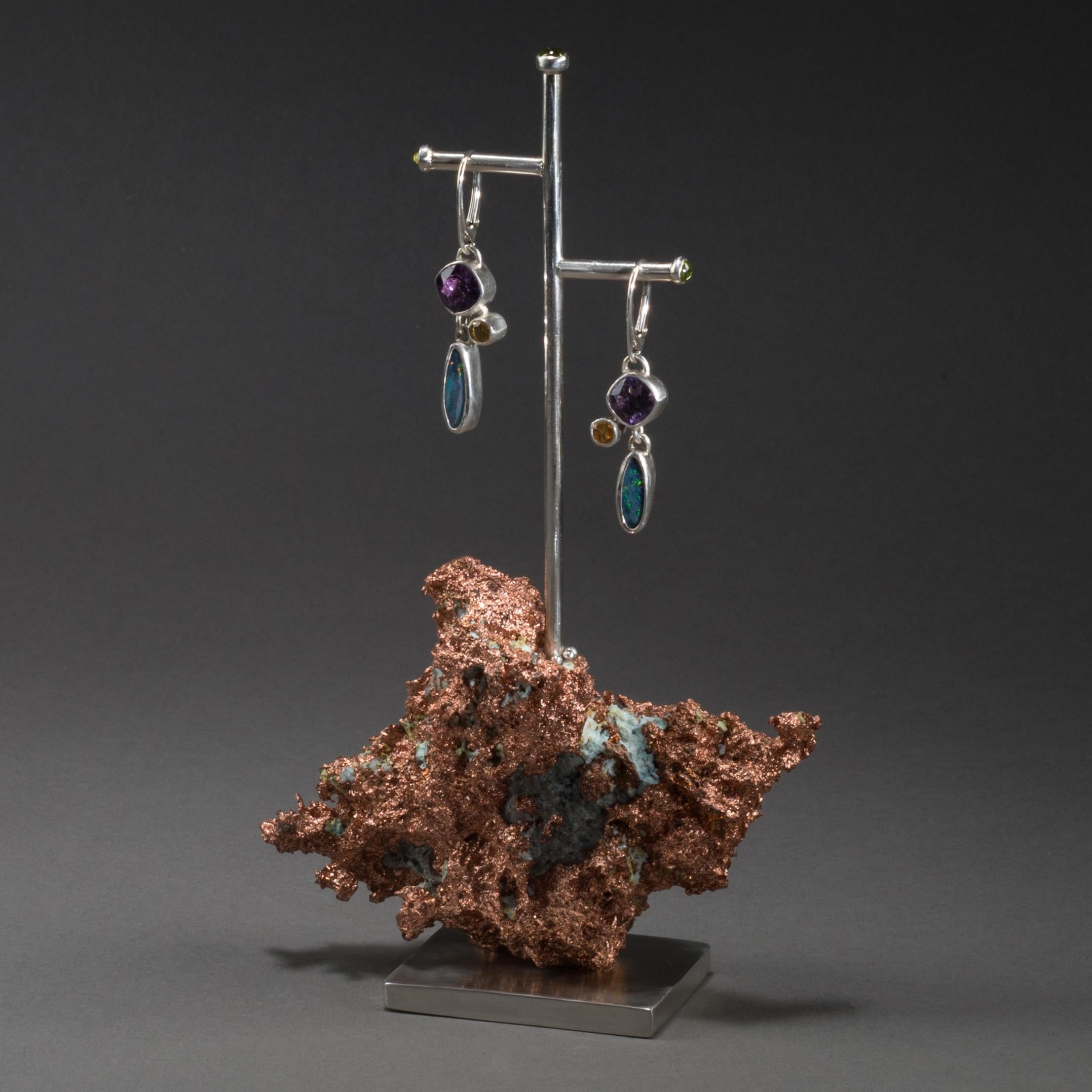 Cabochon Studio Greytak 'Boulder Opal Earrings on Copper' Amethyst, Citrine, & Peridot For Sale