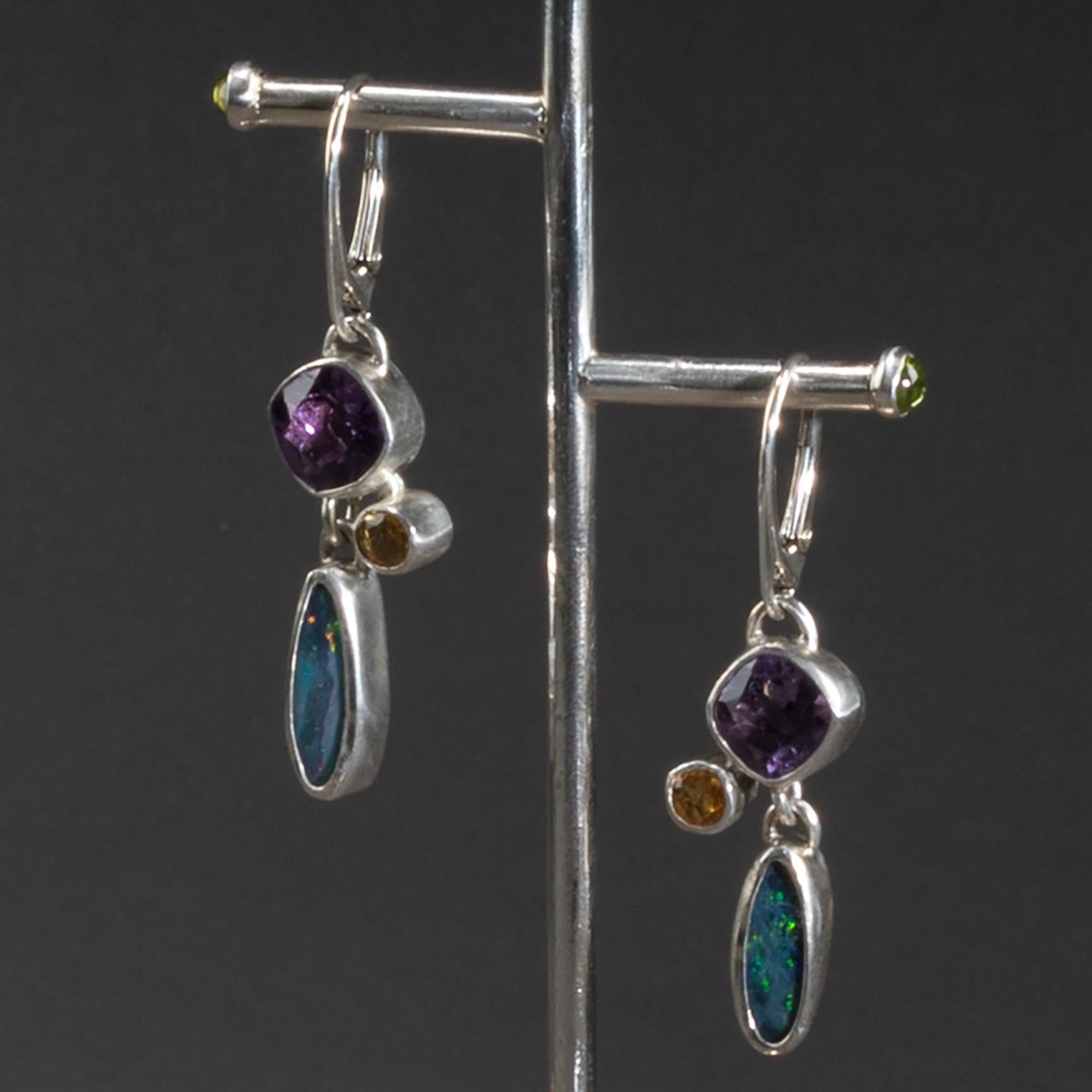 Studio Greytak 'Boulder Opal Earrings on Copper' Amethyst, Citrine, & Peridot In New Condition For Sale In Missoula, MT