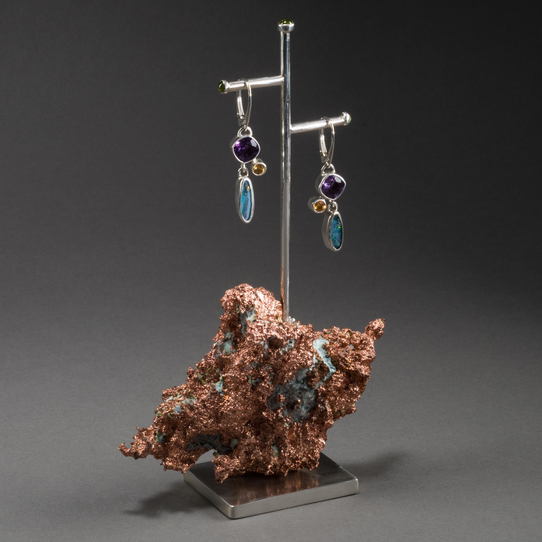 Studio Greytak 'Boulder Opal Earrings on Copper' Amethyst, Citrine, & Peridot For Sale 3