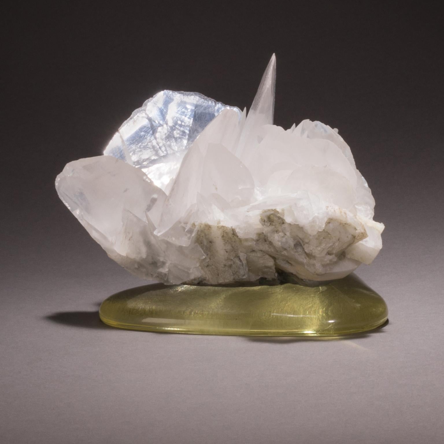 Studio Greytak 'Calcite on Cast Glass Base' White & Clear Calcite & Yellow Glass For Sale 3