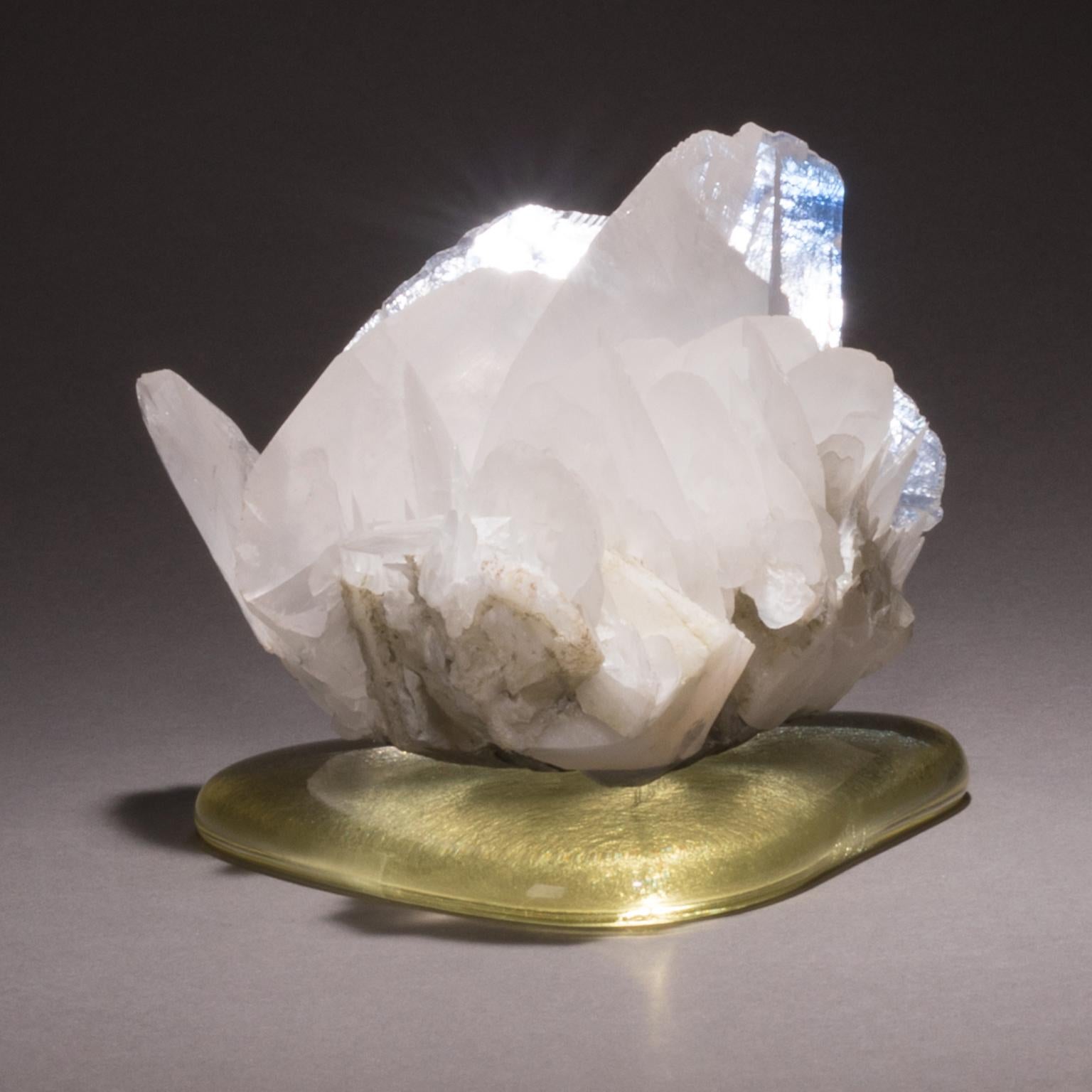 Studio Greytak 'Calcite on Cast Glass Base' White & Clear Calcite & Yellow Glass For Sale 4