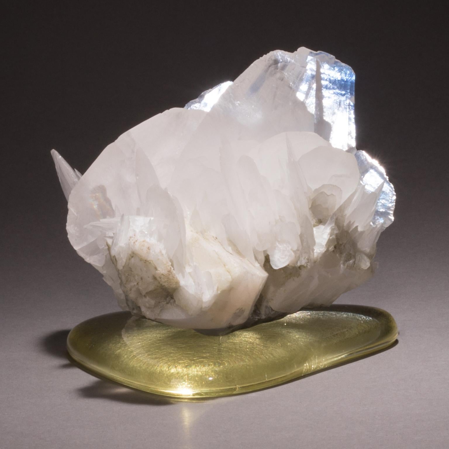 Studio Greytak 'Calcite on Cast Glass Base' White & Clear Calcite & Yellow Glass For Sale 5