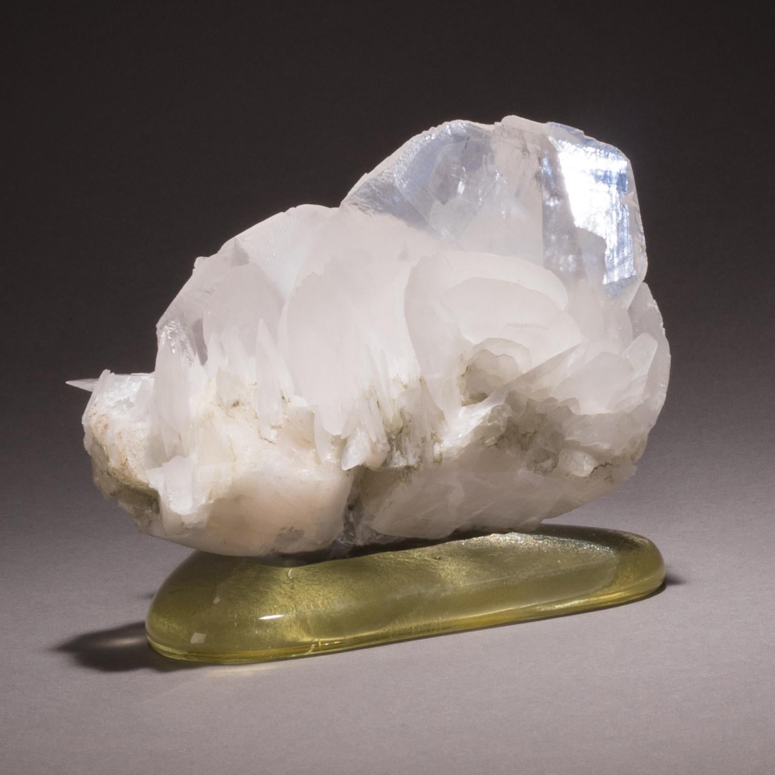 Studio Greytak 'Calcite on Cast Glass Base' White & Clear Calcite & Yellow Glass For Sale 6