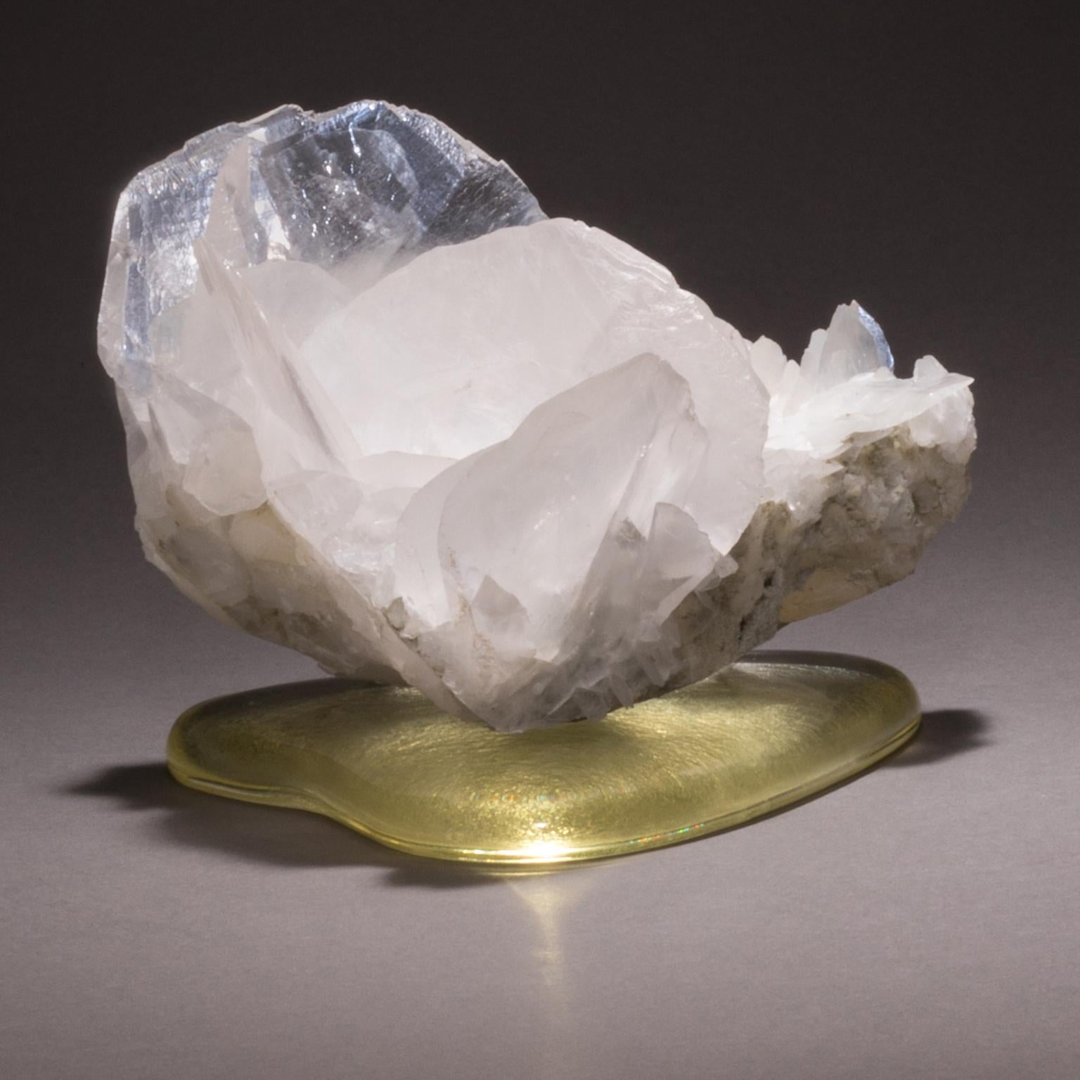 Contemporary Studio Greytak 'Calcite on Cast Glass Base' White & Clear Calcite & Yellow Glass For Sale