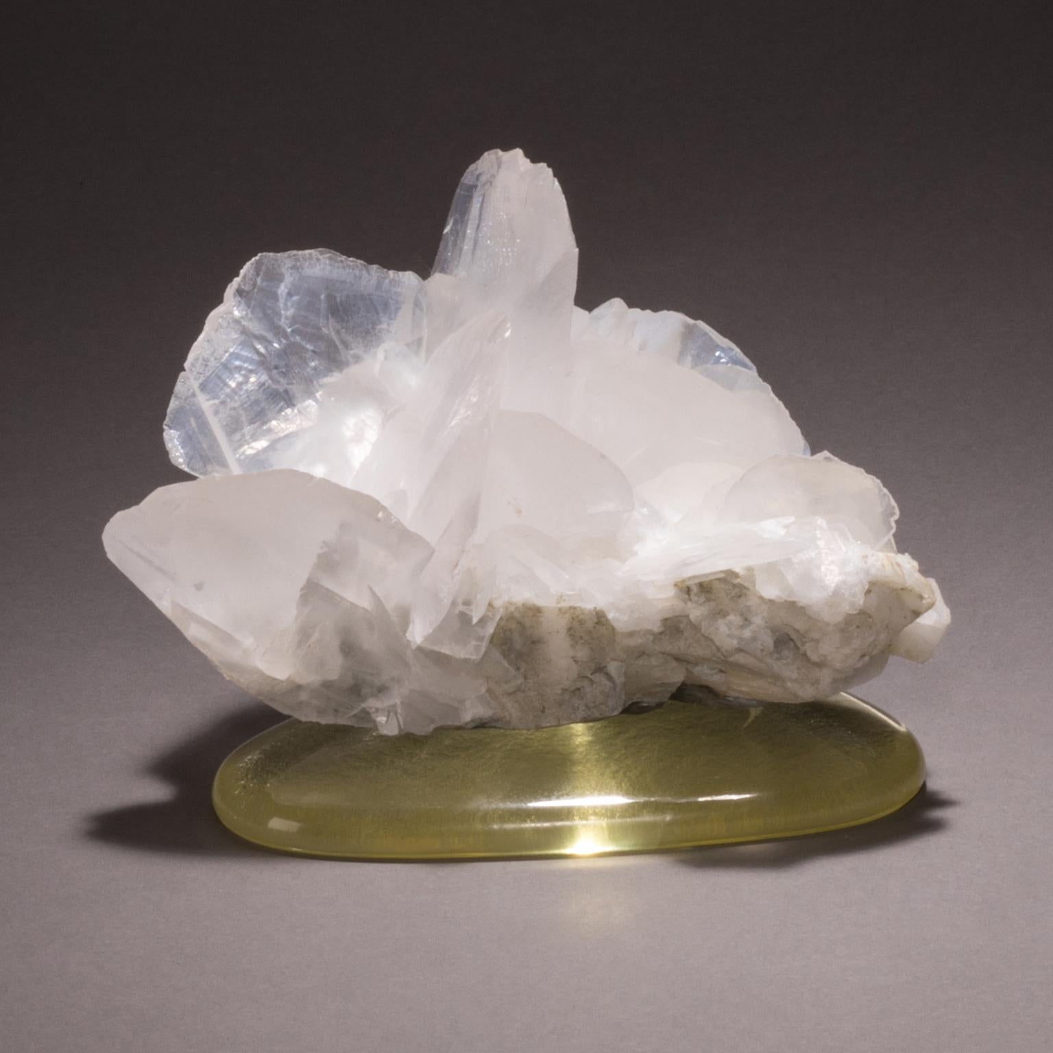 Studio Greytak 'Calcite on Cast Glass Base' White & Clear Calcite & Yellow Glass For Sale 2
