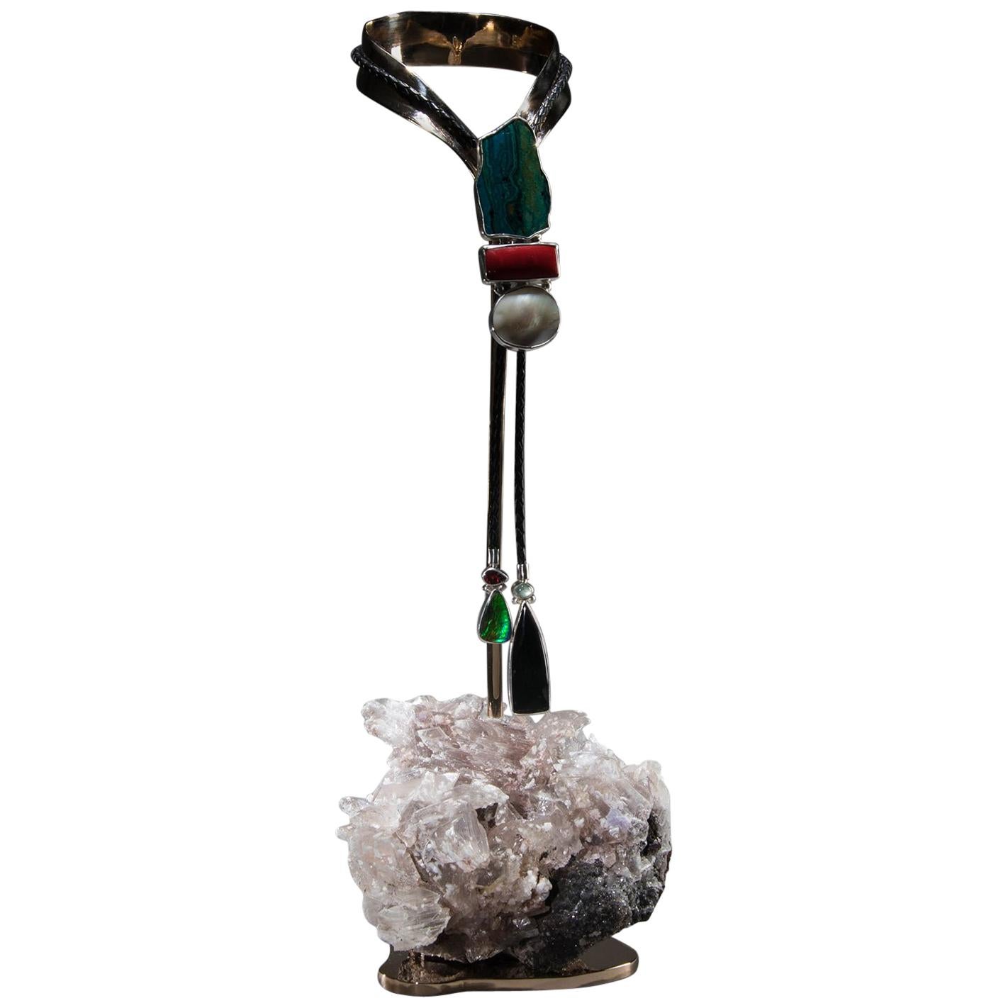 Studio Greytak 
Chrysocolla Bolo Tie on Selenite
 Pearl Lariat Necklace For Sale