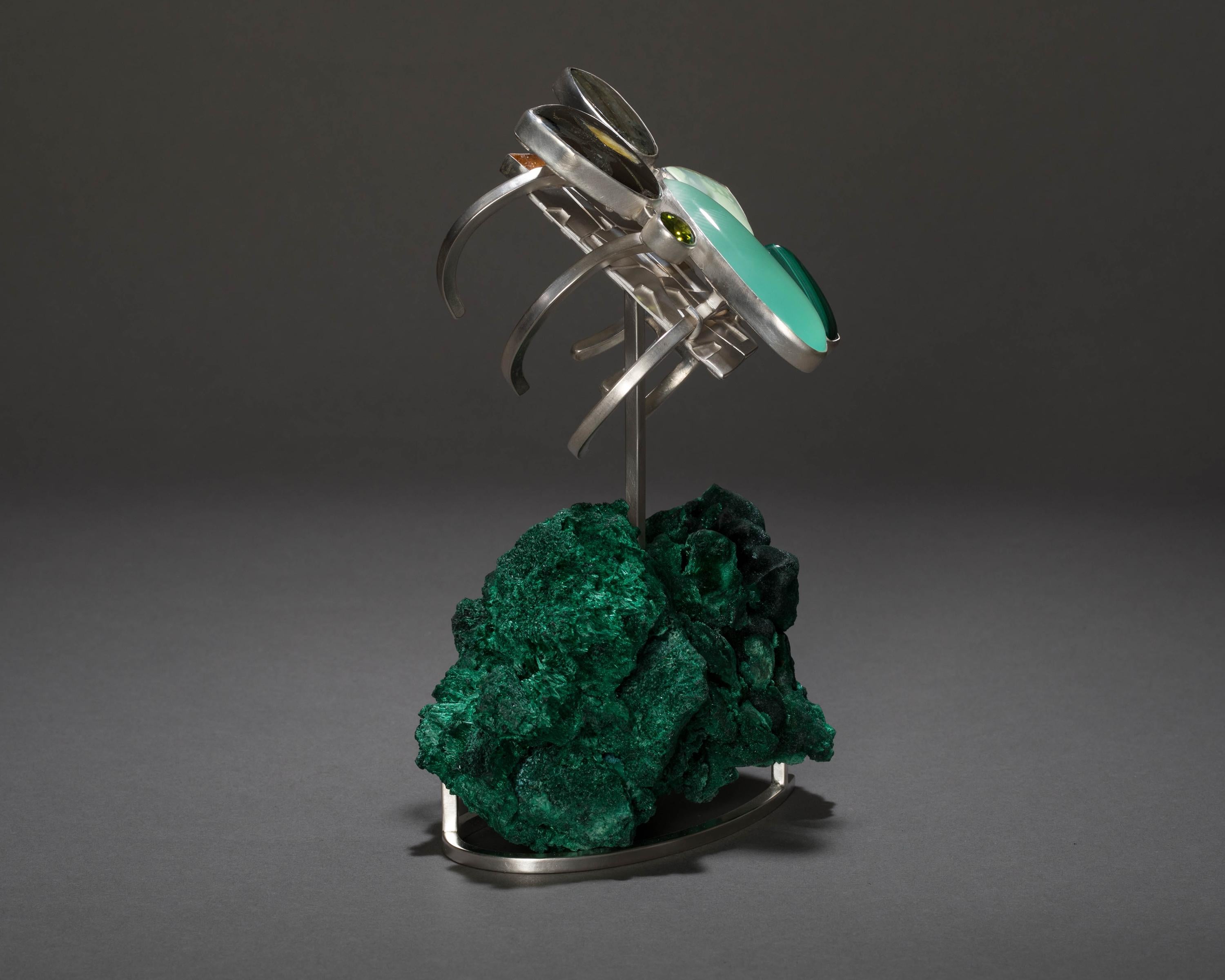 Studio Greytak 'Chrysoprase Bracelet on Malachite' with Ammolite & Labradorite In New Condition For Sale In Missoula, MT