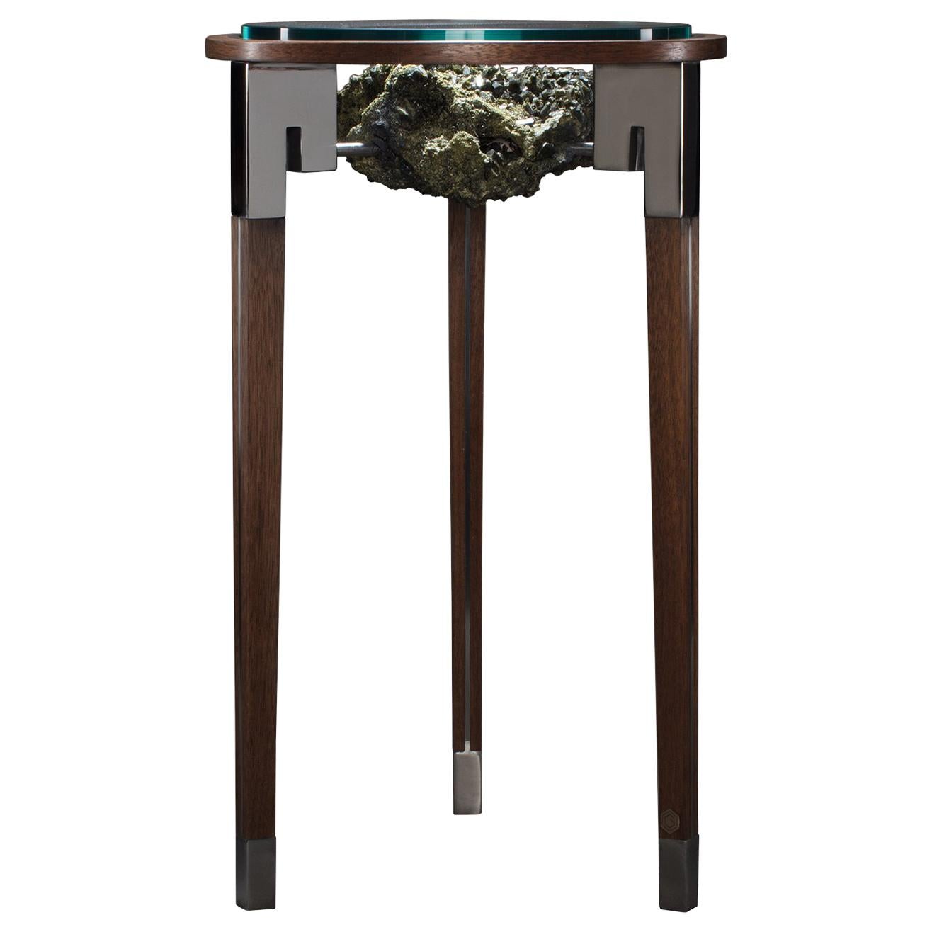 Studio Greytak "Classic Peekaboo Table 1" Epidote, Stainless Steel and Walnut