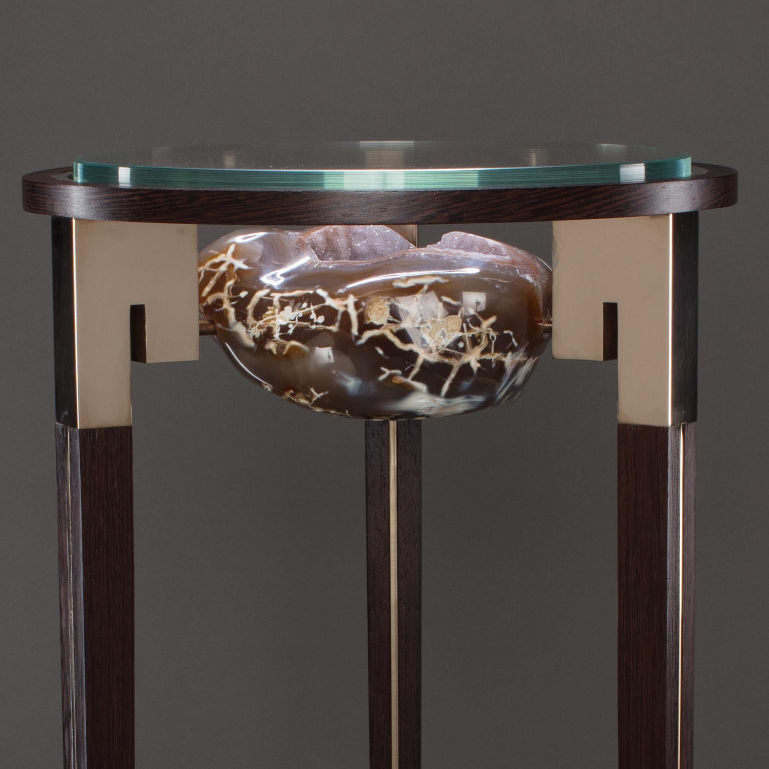 Modern Studio Greytak 'Classic Peekaboo Table 3' Agate, Bronze & Wenge Occasional Table For Sale