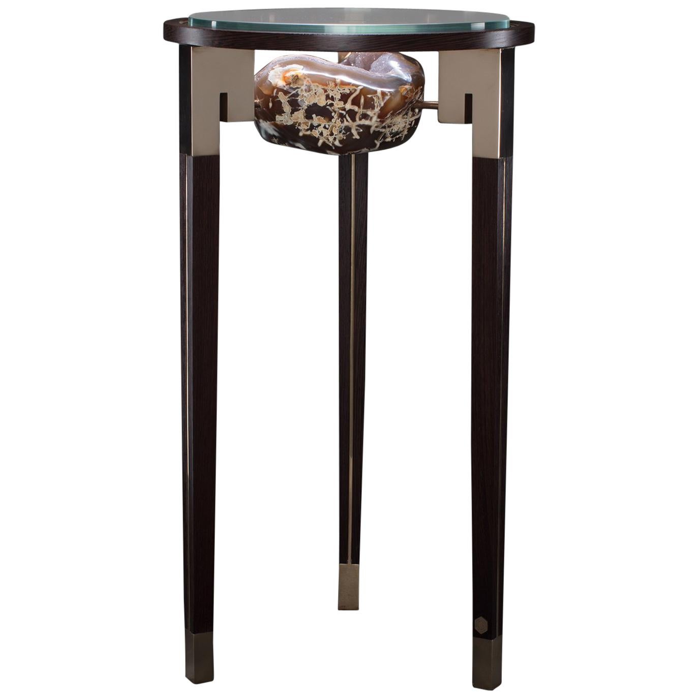 Studio Greytak 'Classic Peekaboo Table 3' Agate, Bronze & Wenge Occasional Table For Sale