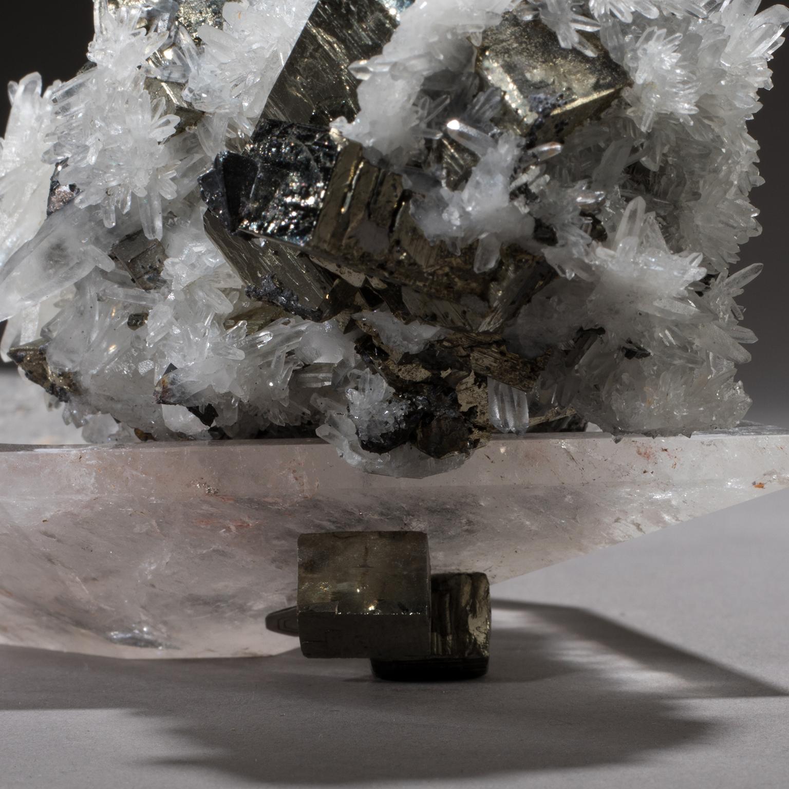 American Studio Greytak 'Crystal Bling Bowl 13' Quartz, Pyrite, Hand Carved Rock Crystal