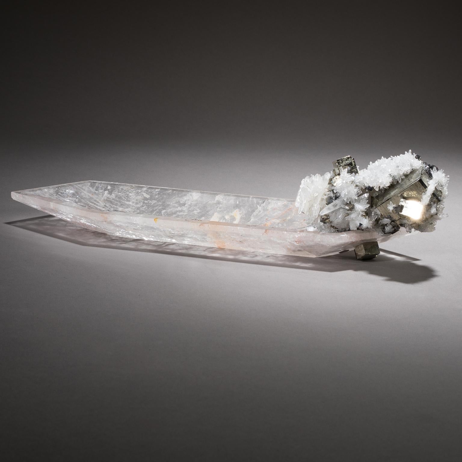Contemporary Studio Greytak 'Crystal Bling Bowl 13' Quartz, Pyrite, Hand Carved Rock Crystal