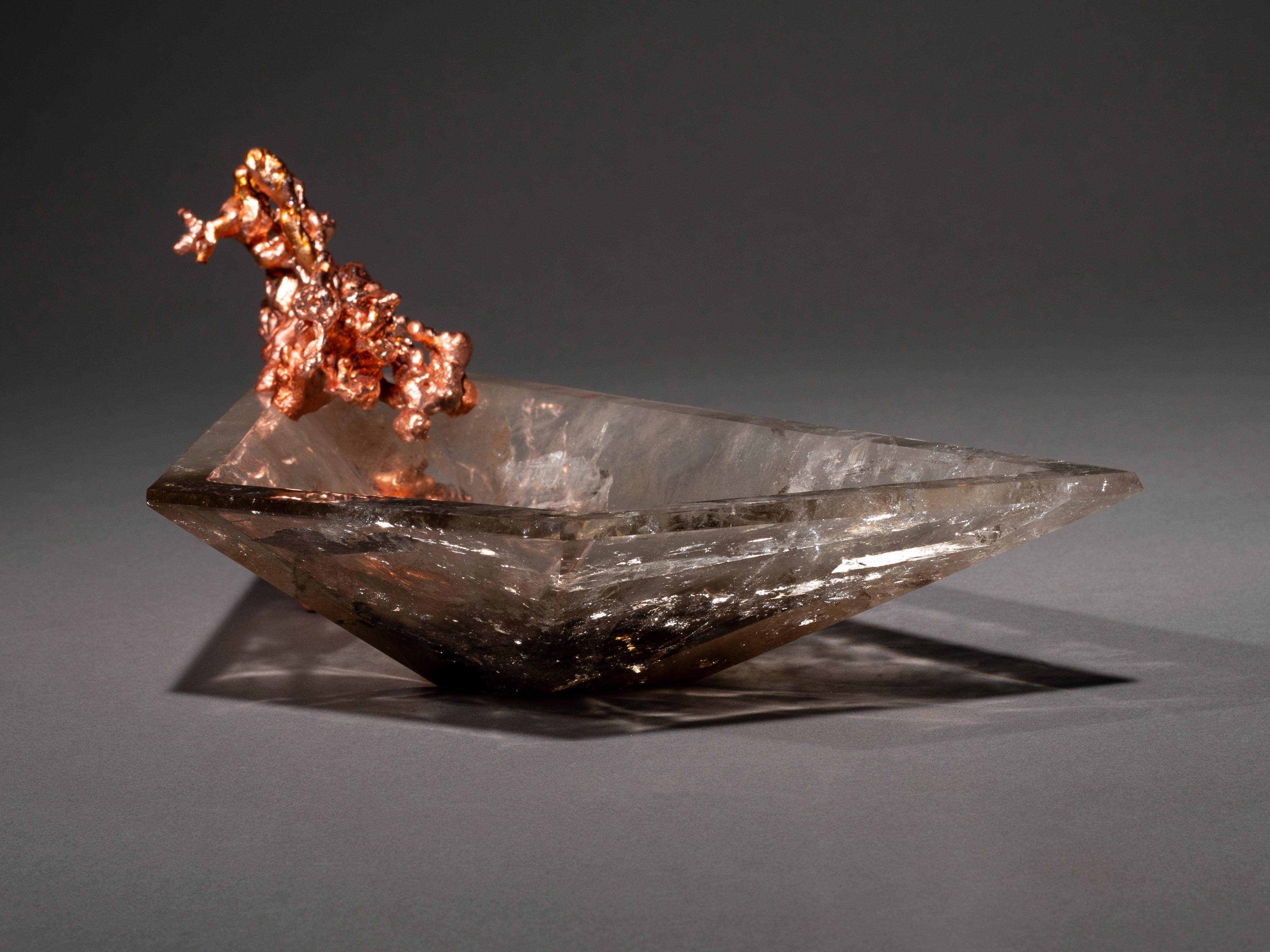 American Studio Greytak Crystal Bling Bowl 37, Copper on Smokey Quartz For Sale
